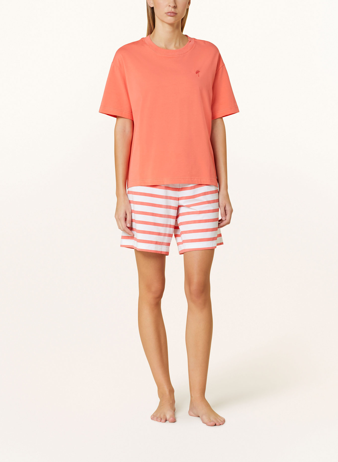 mey Schlafshorts Serie SUN STRIPES: WEISS / LACHS