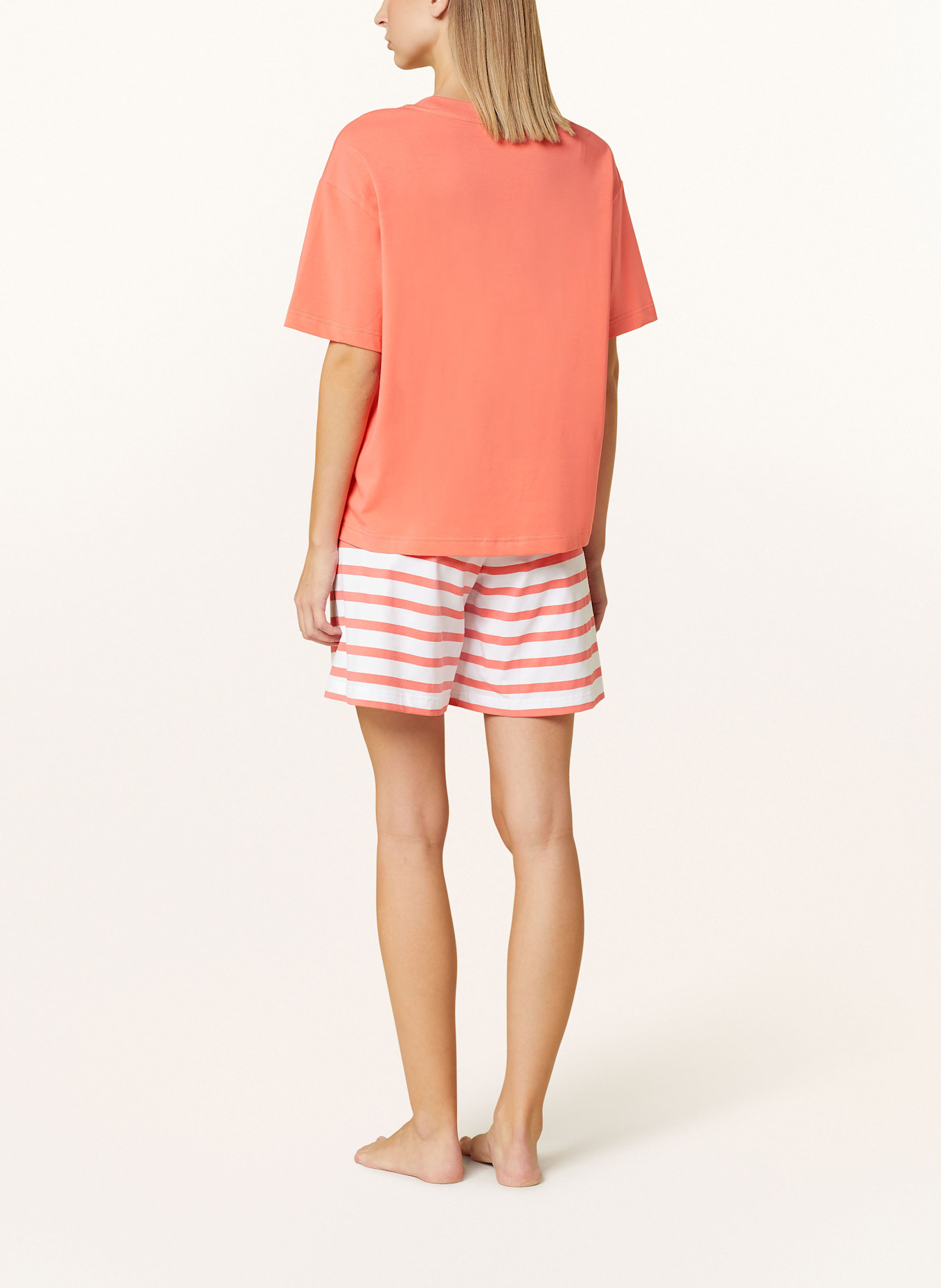 mey Schlafshorts Serie SUN STRIPES: WEISS / LACHS