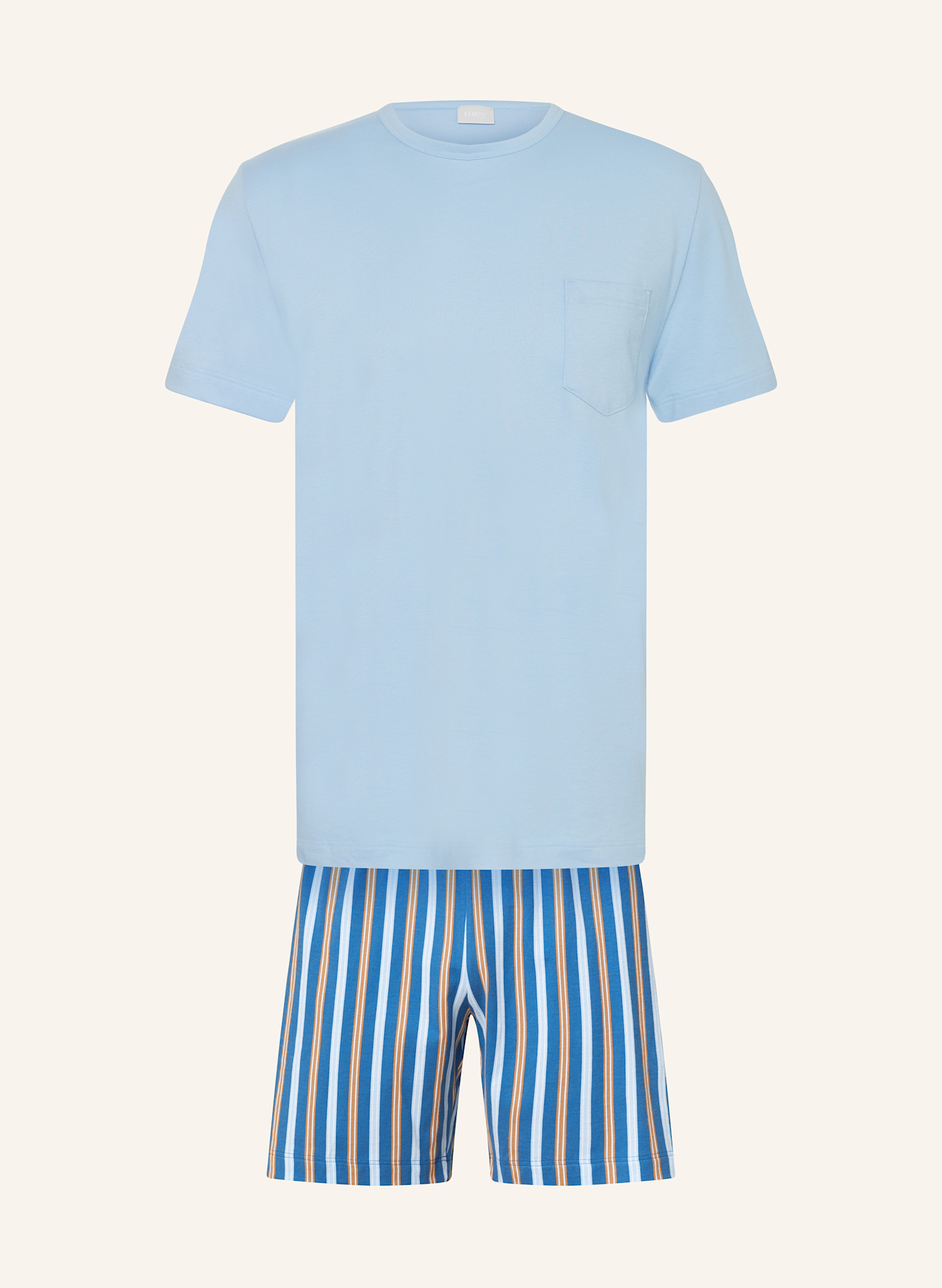 mey Shorty-Schlafanzug Serie BOLD BLUE STRIPES: HELLBLAU/ DUNKELBLAU/ BRAUN