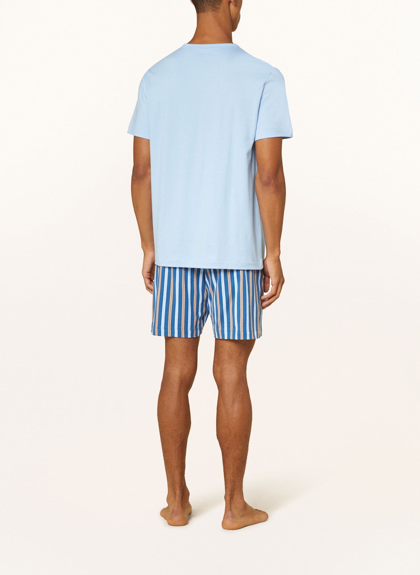 mey Shorty-Schlafanzug Serie BOLD BLUE STRIPES: HELLBLAU/ DUNKELBLAU/ BRAUN