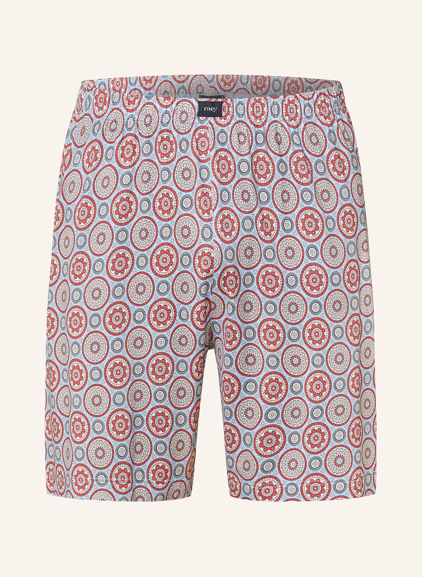 mey Schlafshorts Serie MIXTURE OF CIRCLES: HELLBLAU/ ROT/ HELLGRAU