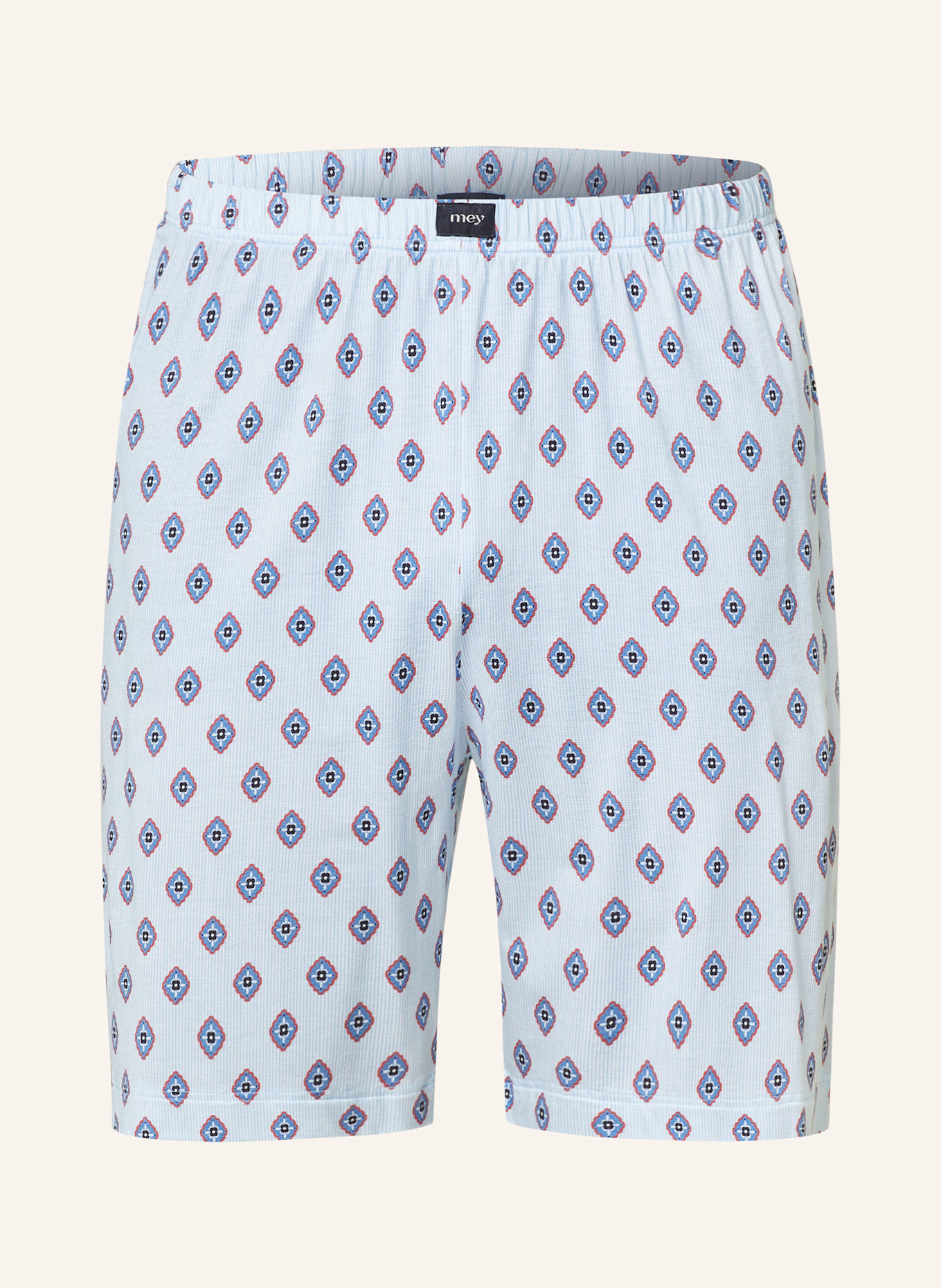 mey Schlafshorts Serie STRIPES WITH TIE PATTERN: HELLBLAU/ WEISS/ ROT