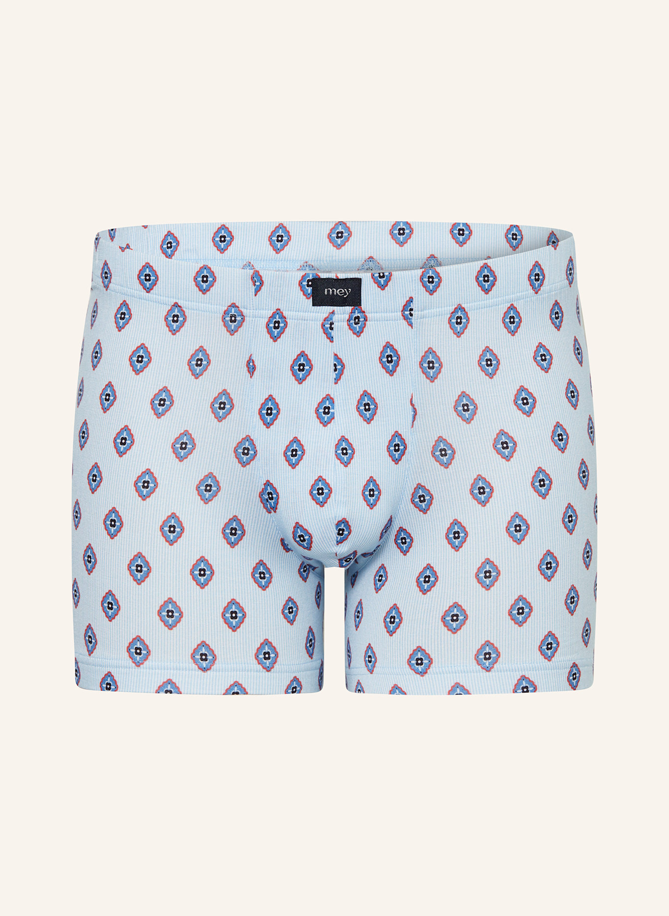 mey Boxershorts Serie STRIPES WITH TIE PATTERN: HELLBLAU/ BLAU/ ROT