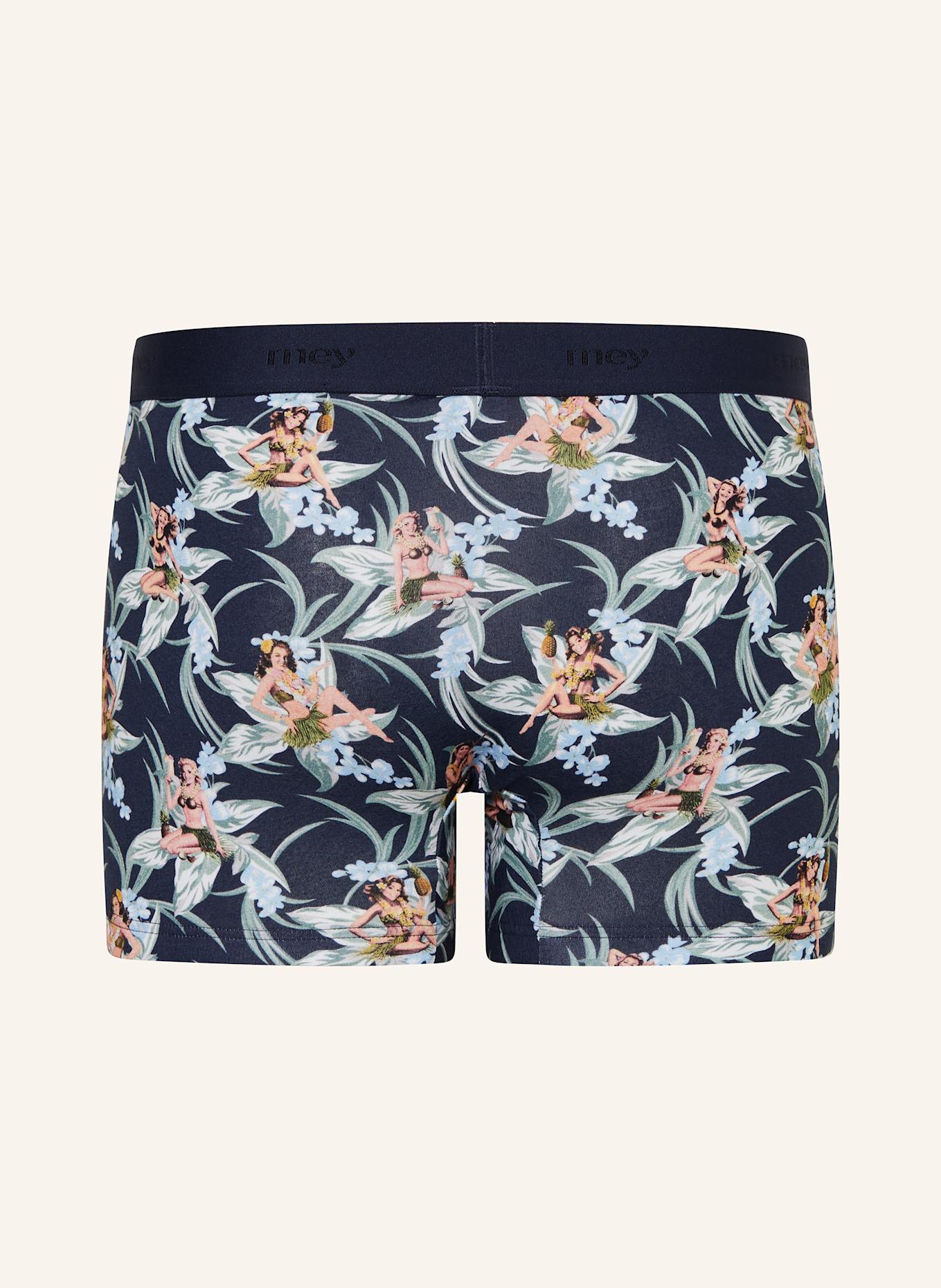 mey Boxerky série TROPICAL BLISS: TMAVĚ MODRÁ / ZELENÁ