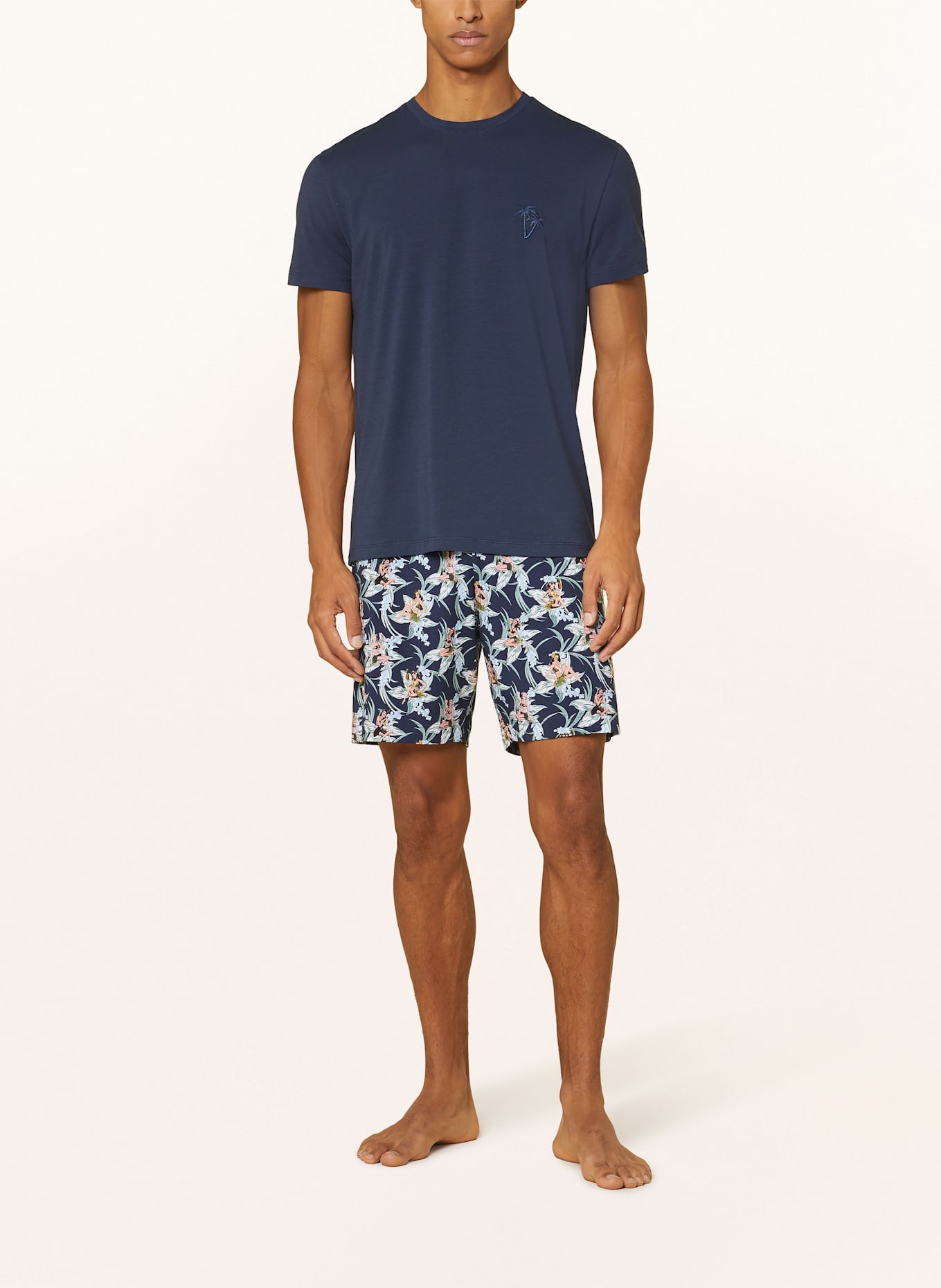 mey Schlafshorts Serie TROPICAL BLISS: DUNKELBLAU/ HELLBLAU/ GRÜN