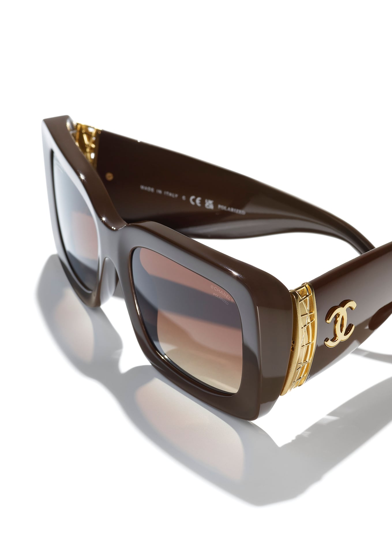 CHANEL Rechteckige Sonnenbrille: 1460S9 - BRAUN/ BRAUN POLARISIERT