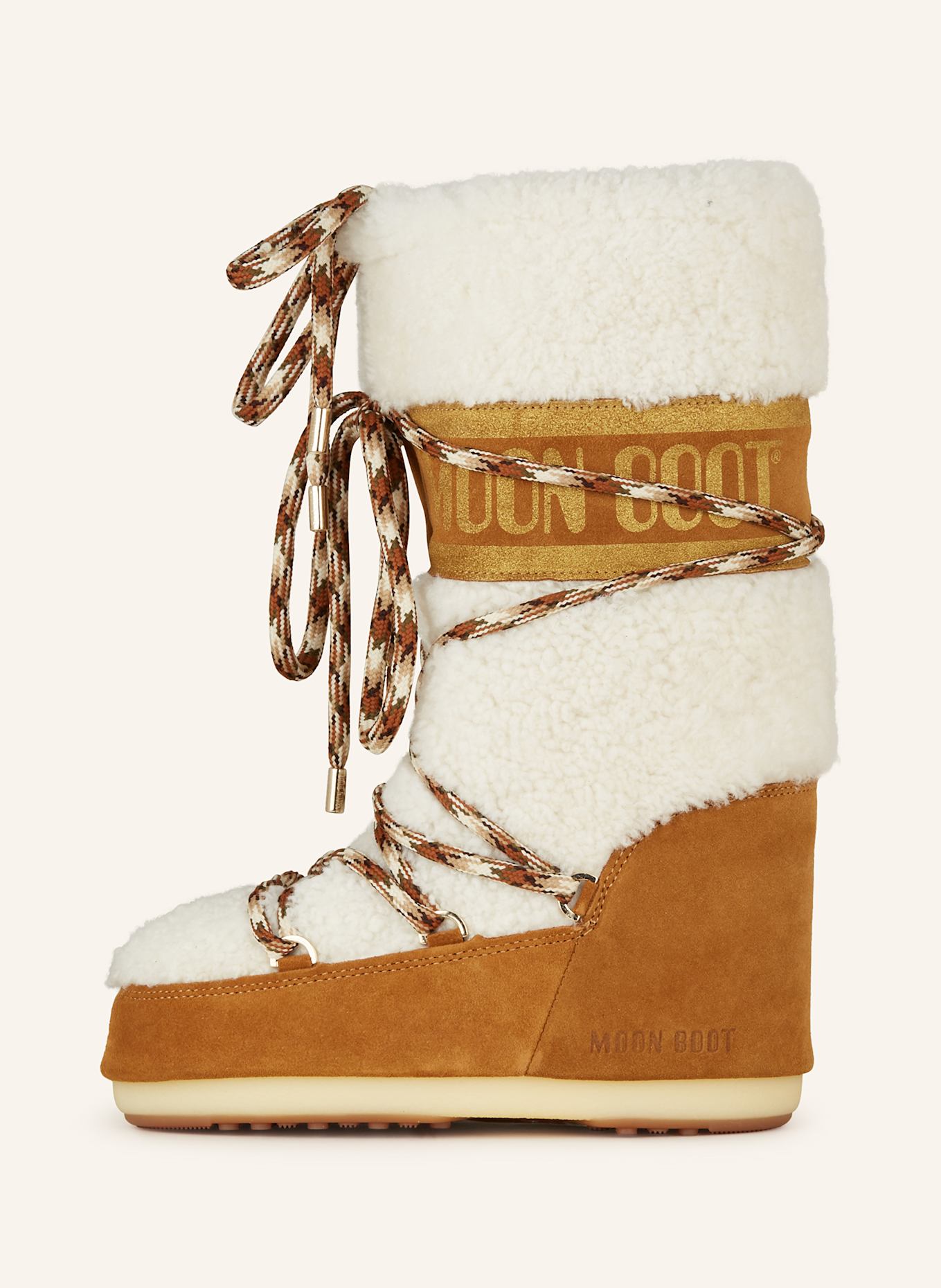 MOON BOOT Moon Boots MOON BOOT SHEARLING: WEISS / BRAUN / GOLD