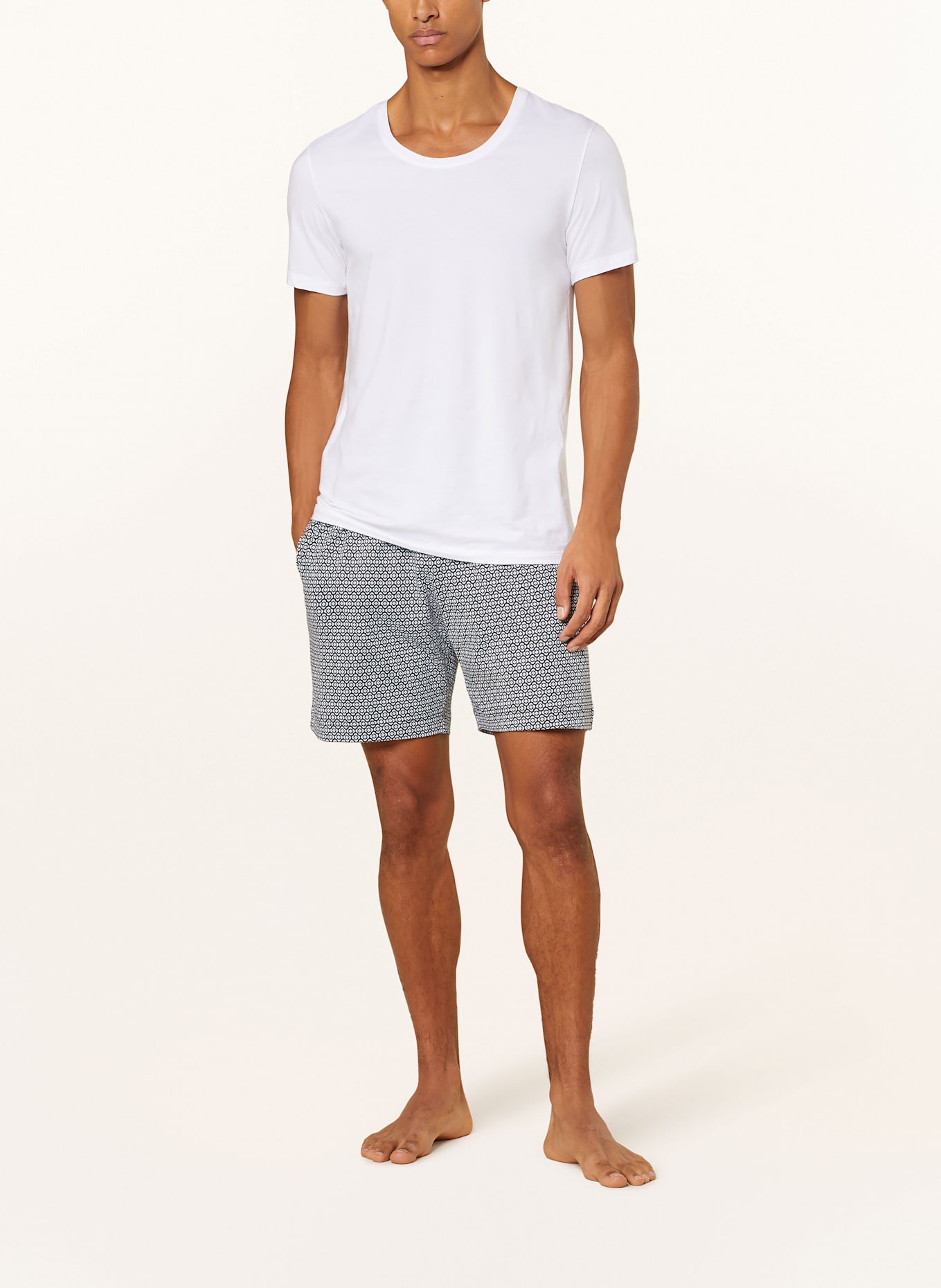 mey Schlafshorts Serie ROUND GEO: BLAUGRAU/ DUNKELGRAU