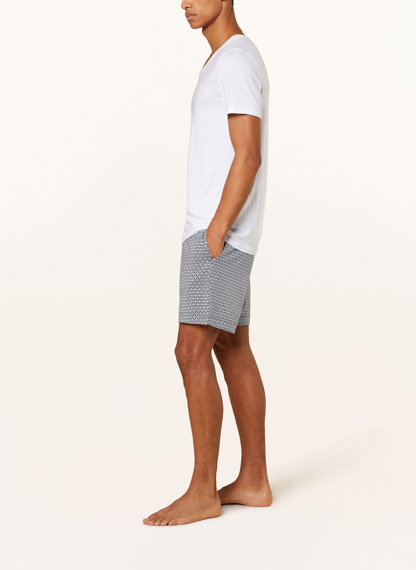 mey Schlafshorts Serie ROUND GEO: BLAUGRAU/ DUNKELGRAU