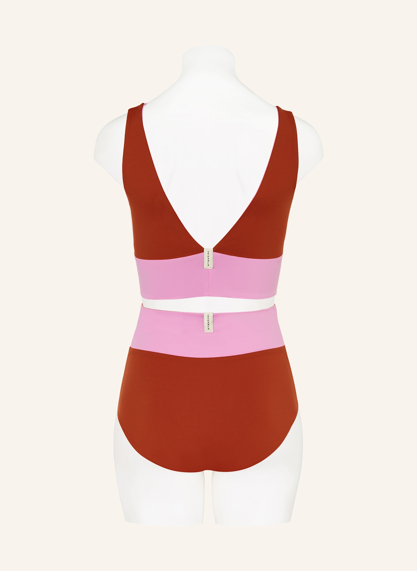 MYMARINI Góra od bikini bralette YOGATOP, model dwustronny z ochroną UV 50+: RÓŻOWY / BRĄZOWY