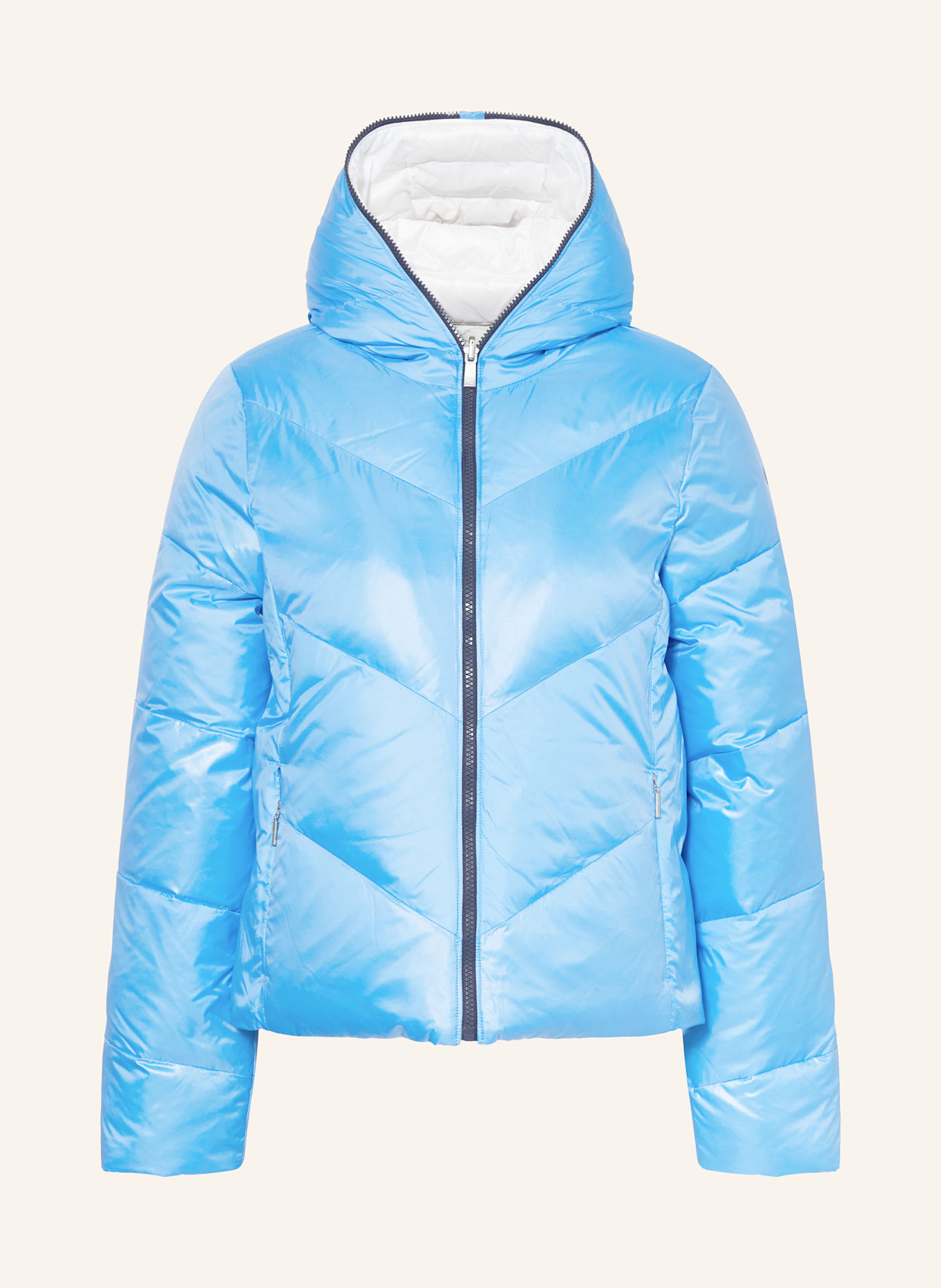 KJUS Reversible BACKFLIP down ski jacket in light blue white