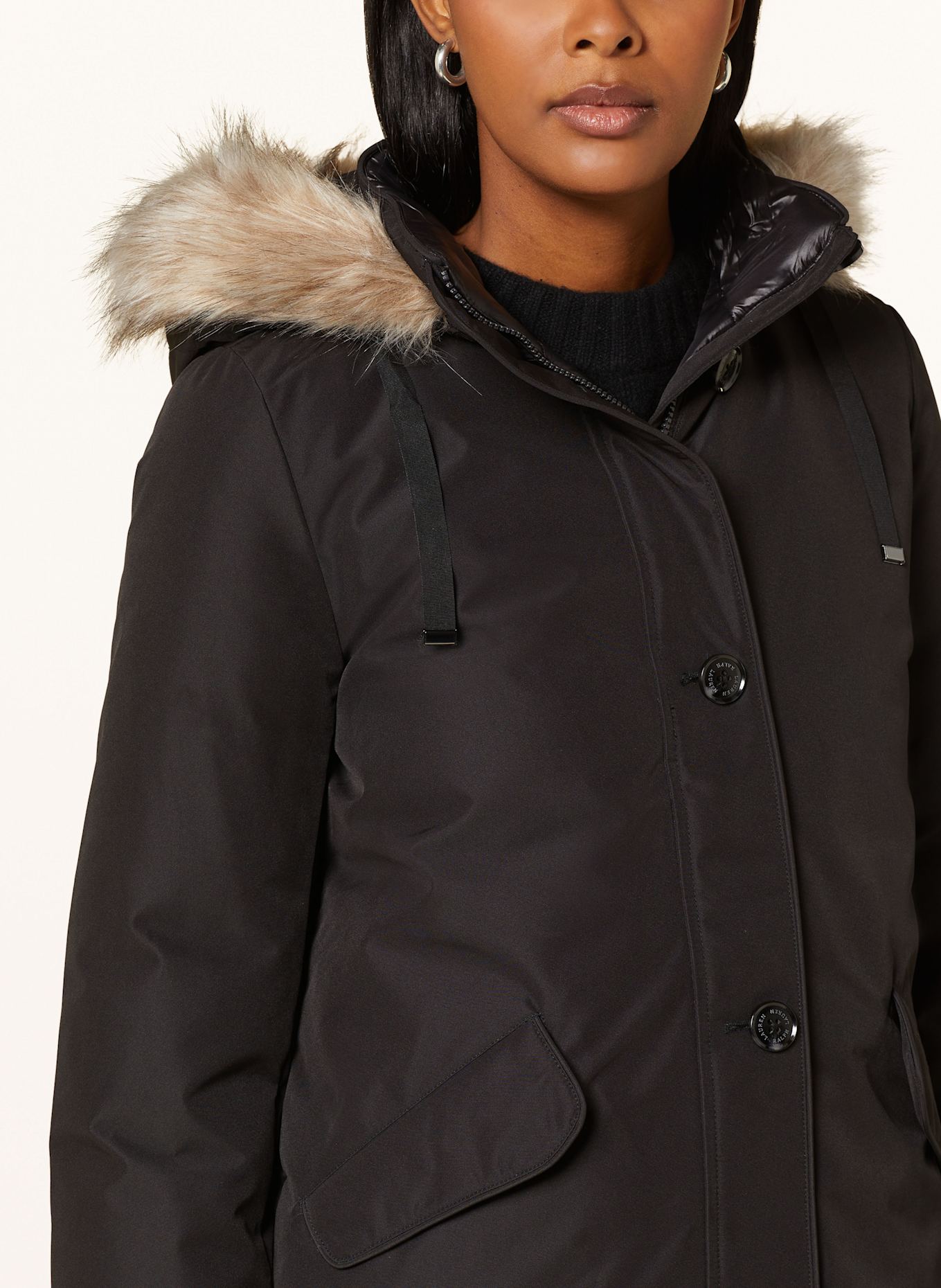 Black parka with faux fur hood store