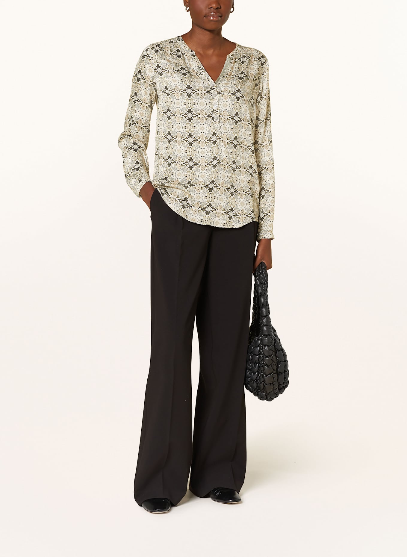 CARTOON Blusenshirt mit Pailletten: CREME / GRÜN / BLAUGRAU