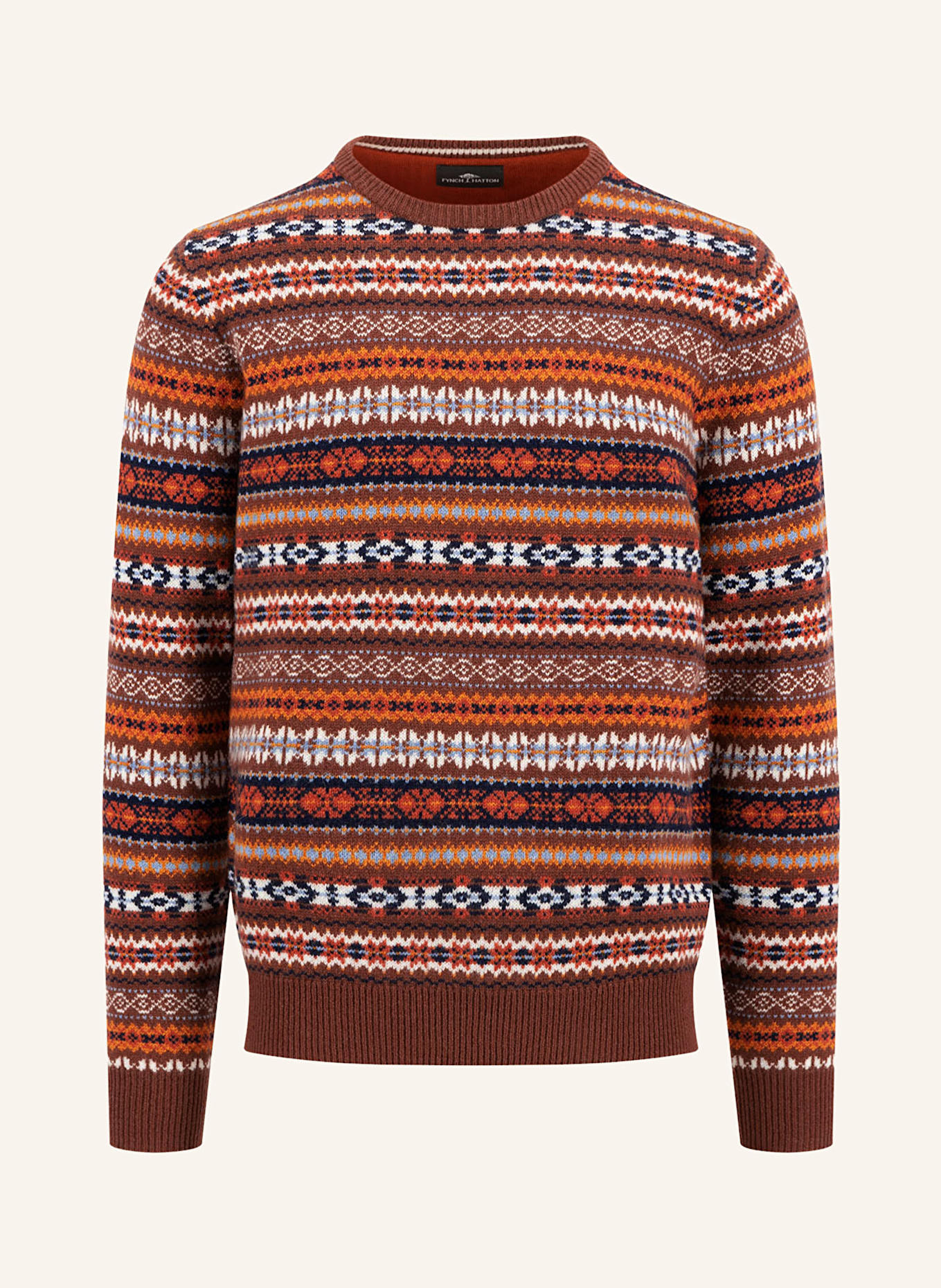 FYNCH-HATTON Pullover: BRAUN/ ORANGE/ HELLBLAU