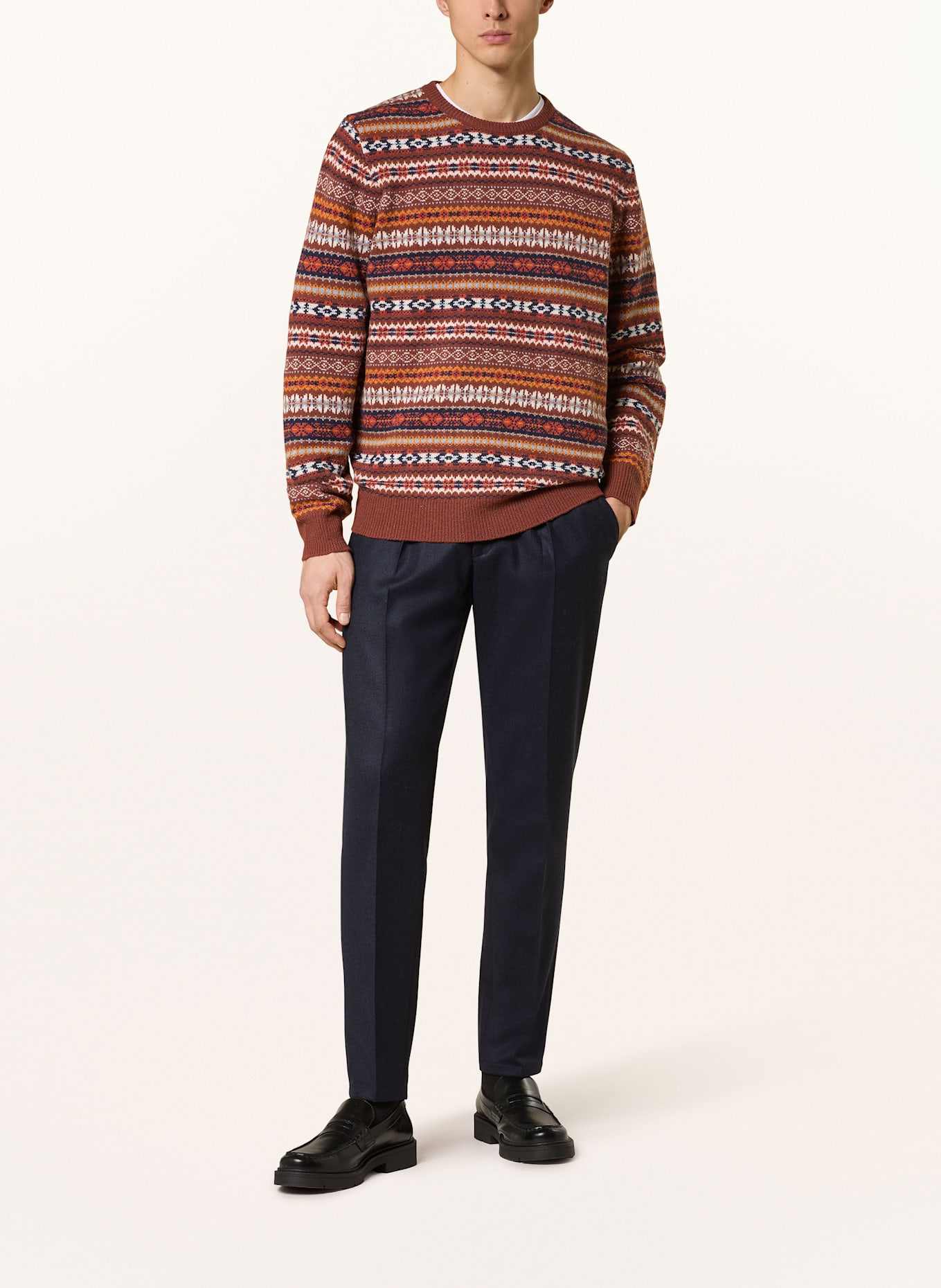 FYNCH-HATTON Pullover: BRAUN/ ORANGE/ HELLBLAU