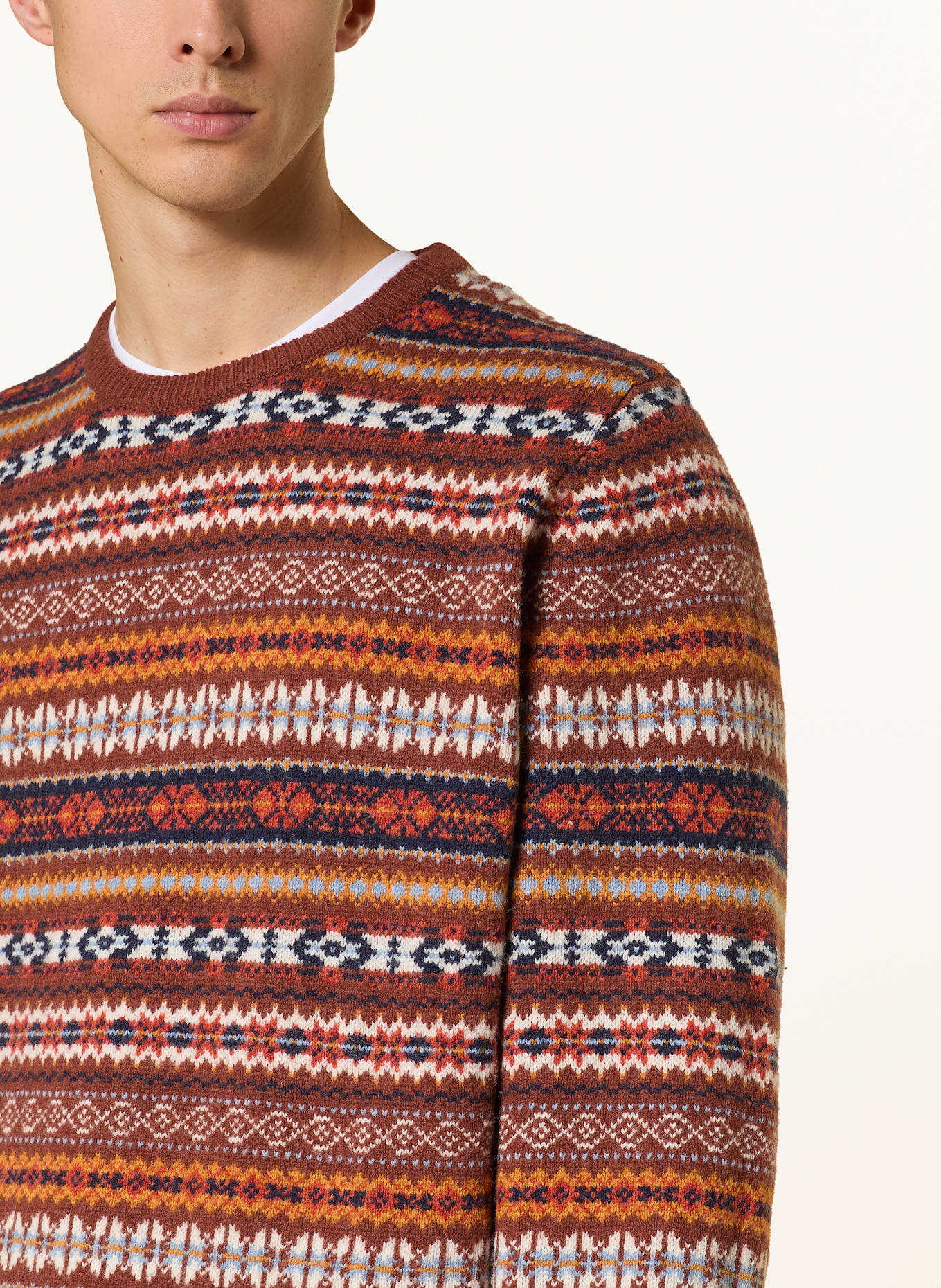 FYNCH-HATTON Pullover: BRAUN/ ORANGE/ HELLBLAU