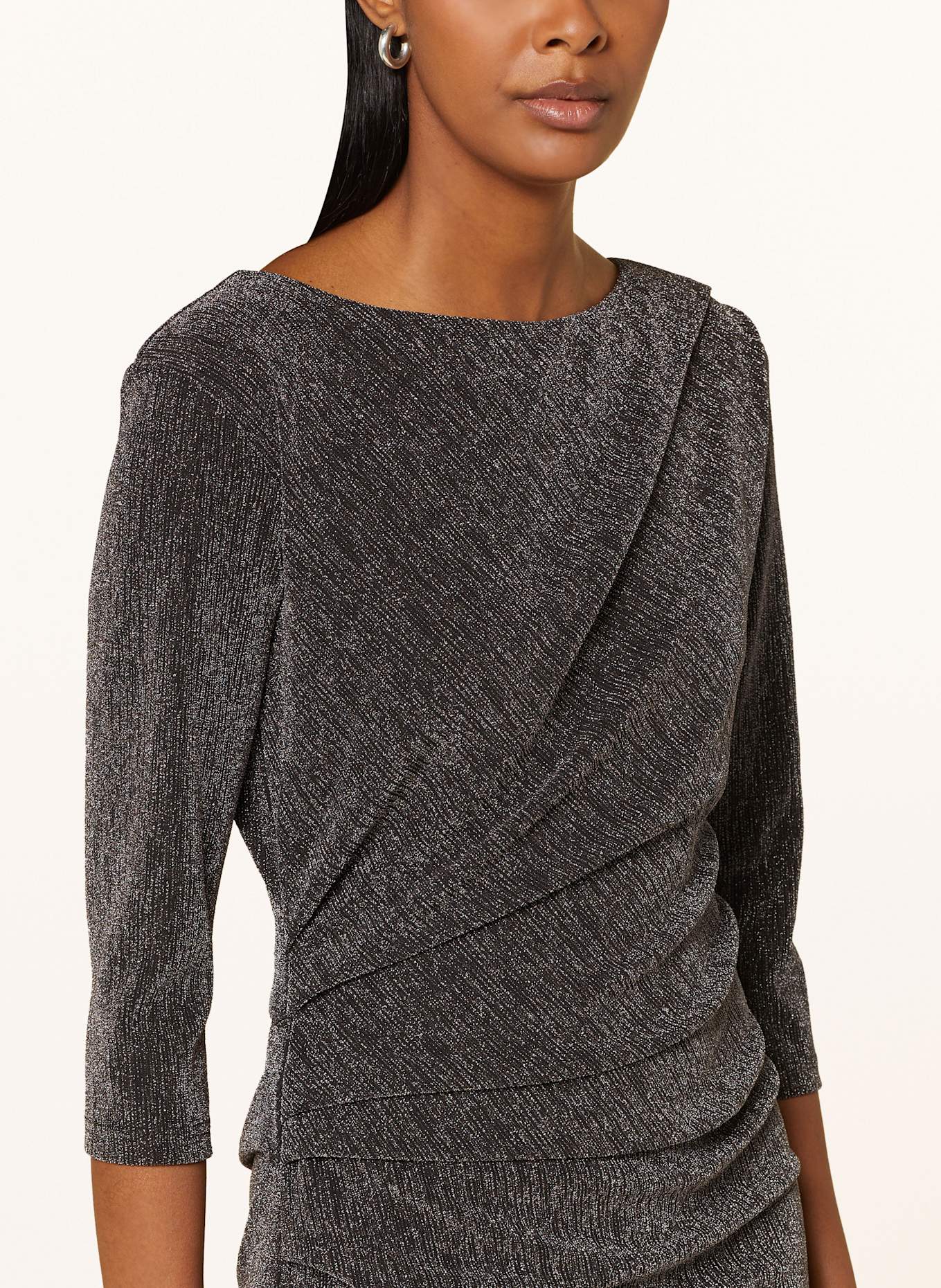 BETTY&CO Kleid mit Glitzergarn und 3/4-Arm: SCHWARZ / HELLLILA / SILBER