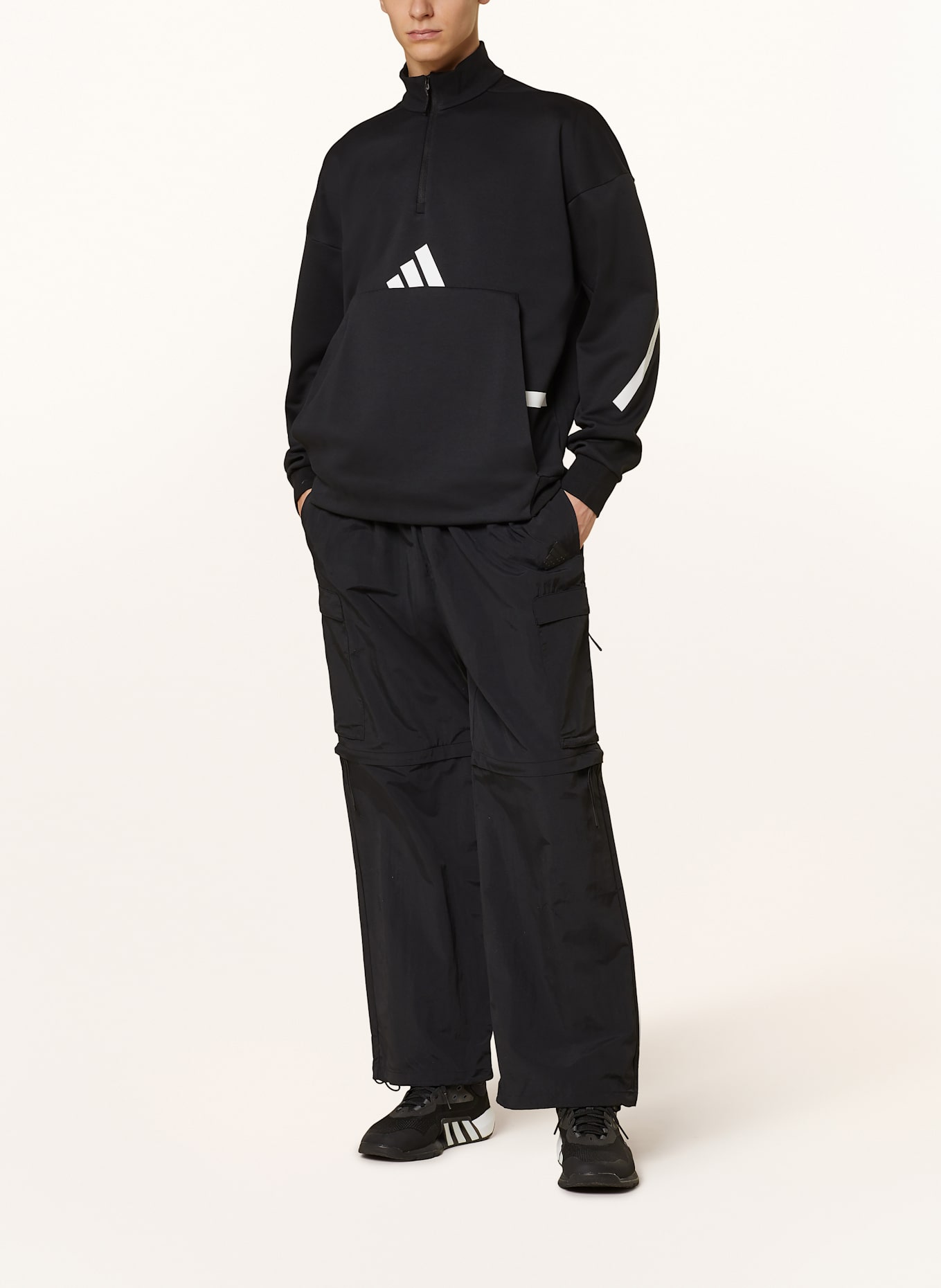 adidas Half-zip sweater: BLACK/ WHITE