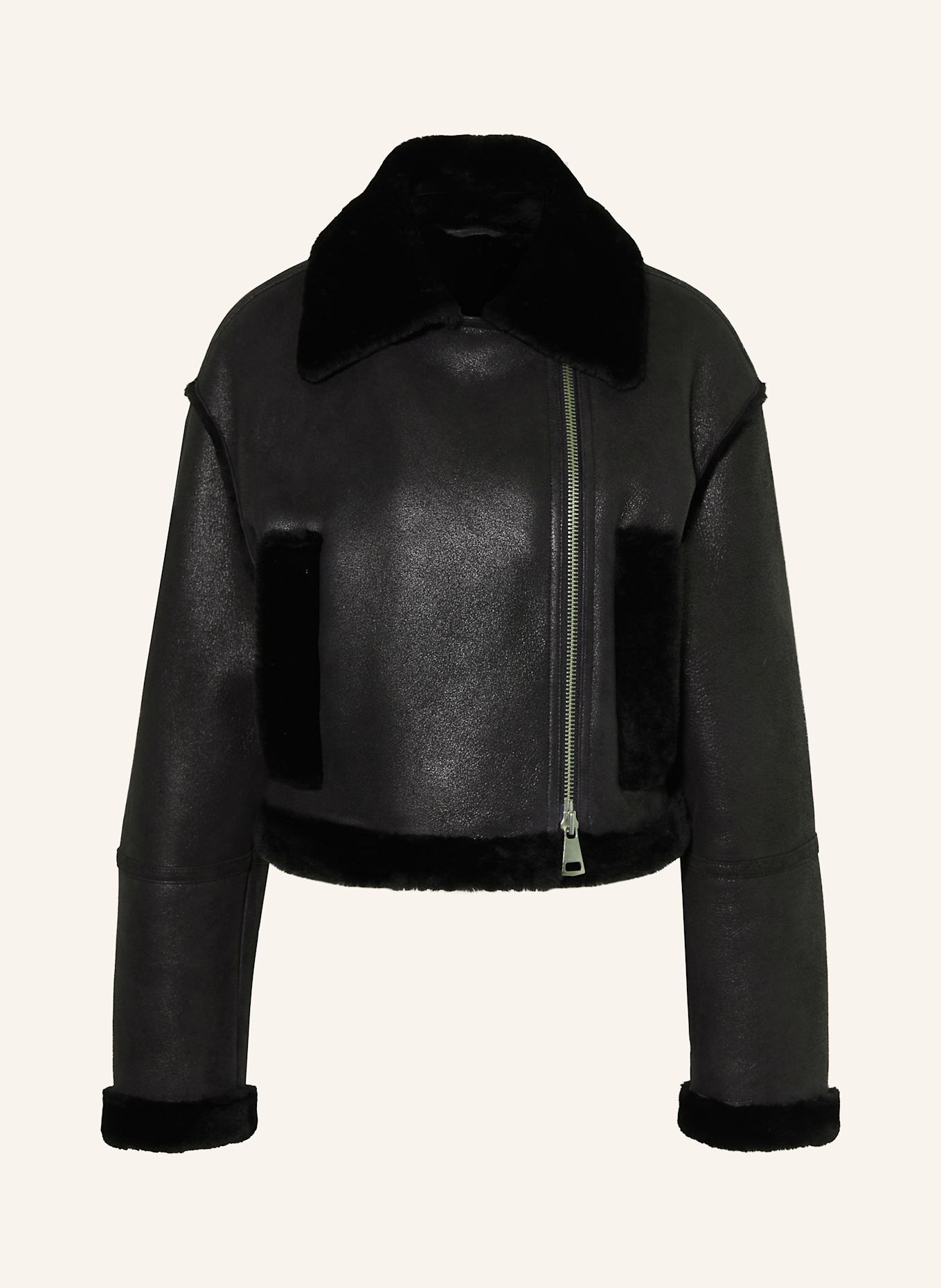 MRS & HUGS Cropped-Lederjacke: SCHWARZ