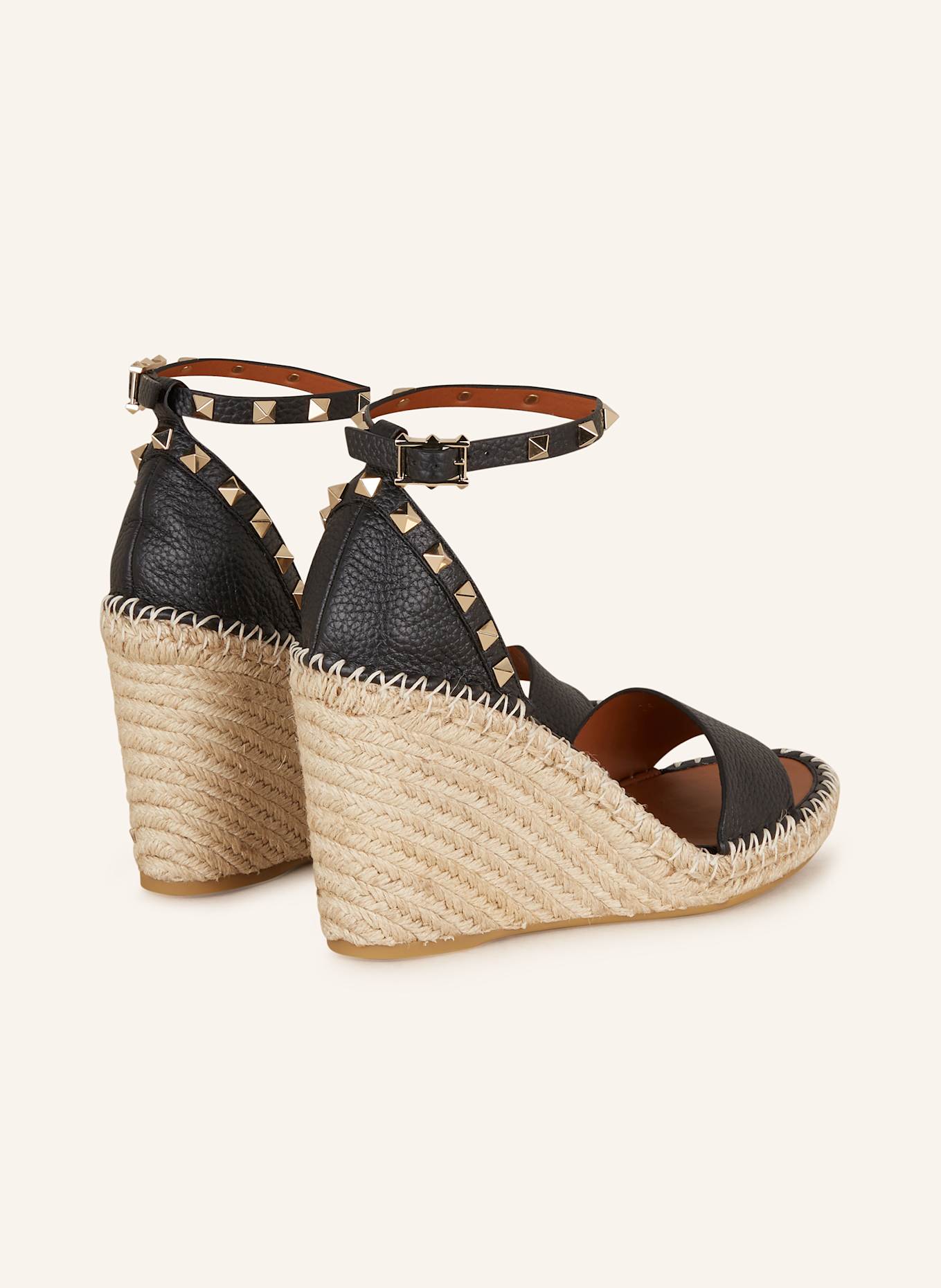 VALENTINO GARAVANI Wedges ROCKSTUD: N02 NERO/LIGHT CUIR/NATURALE