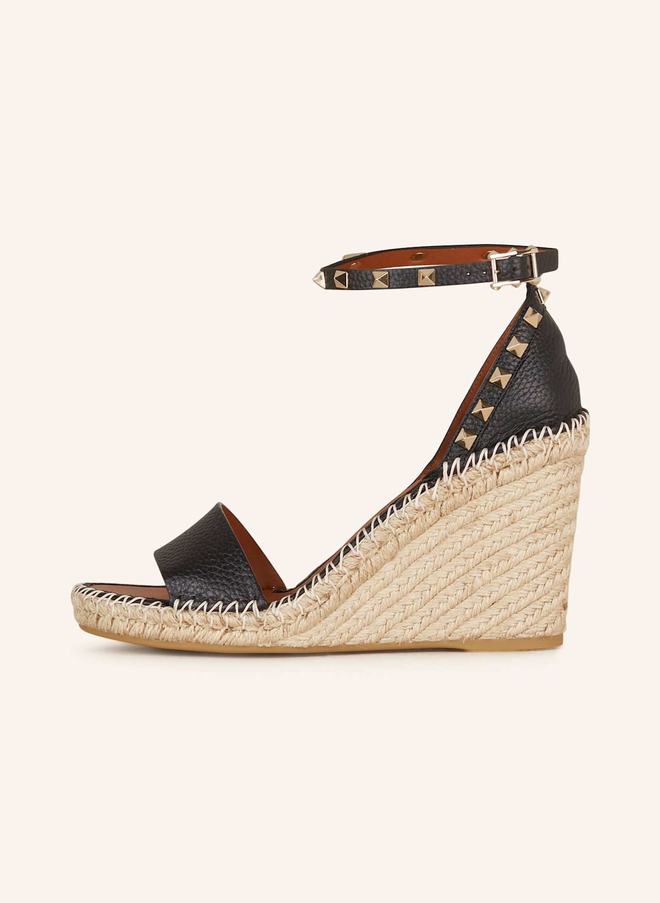 VALENTINO GARAVANI Wedges ROCKSTUD: N02 NERO/LIGHT CUIR/NATURALE