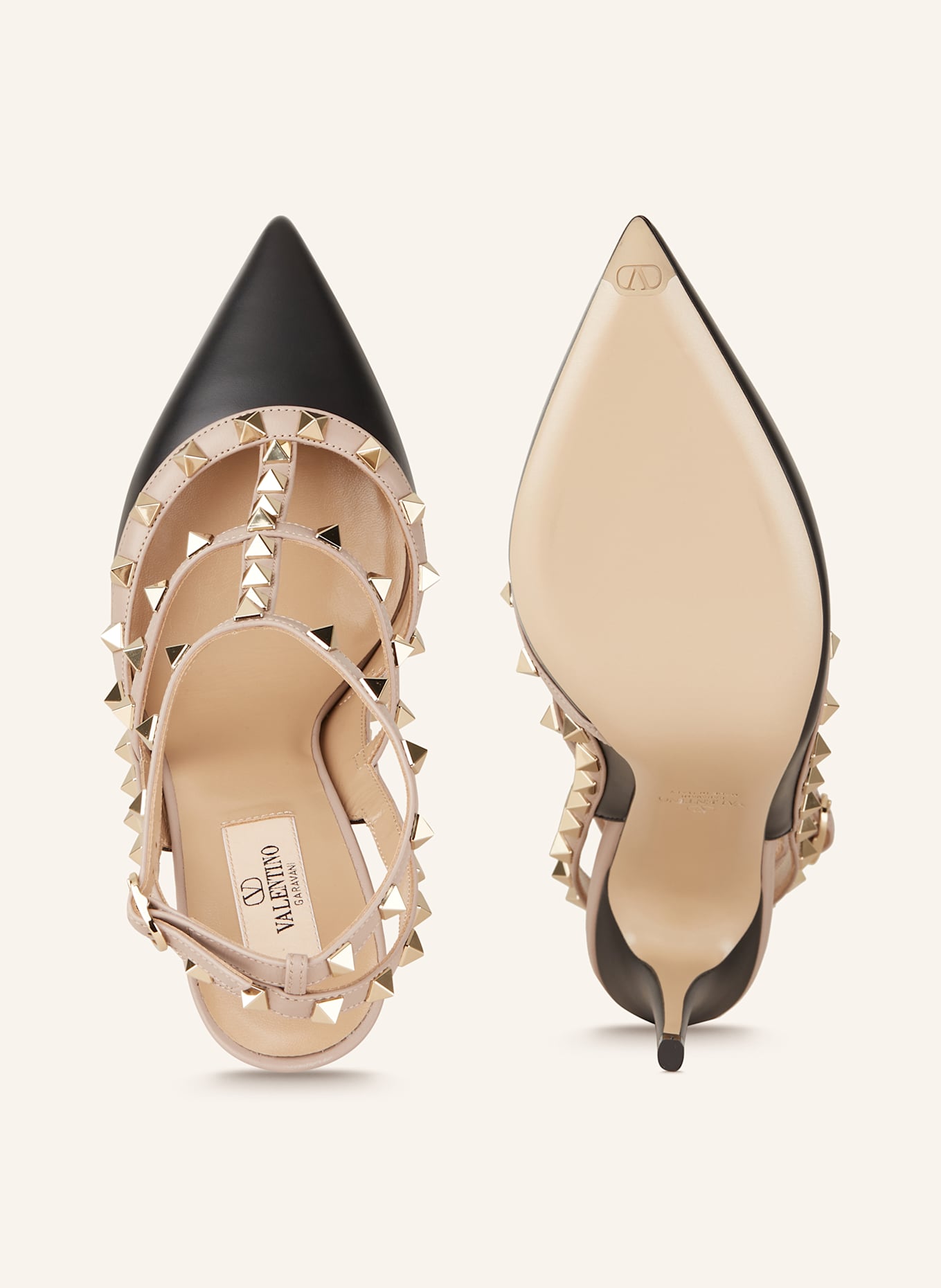 VALENTINO GARAVANI Sandaletten ROCKSTUD mit Nieten: SCHWARZ/ ROSÉ