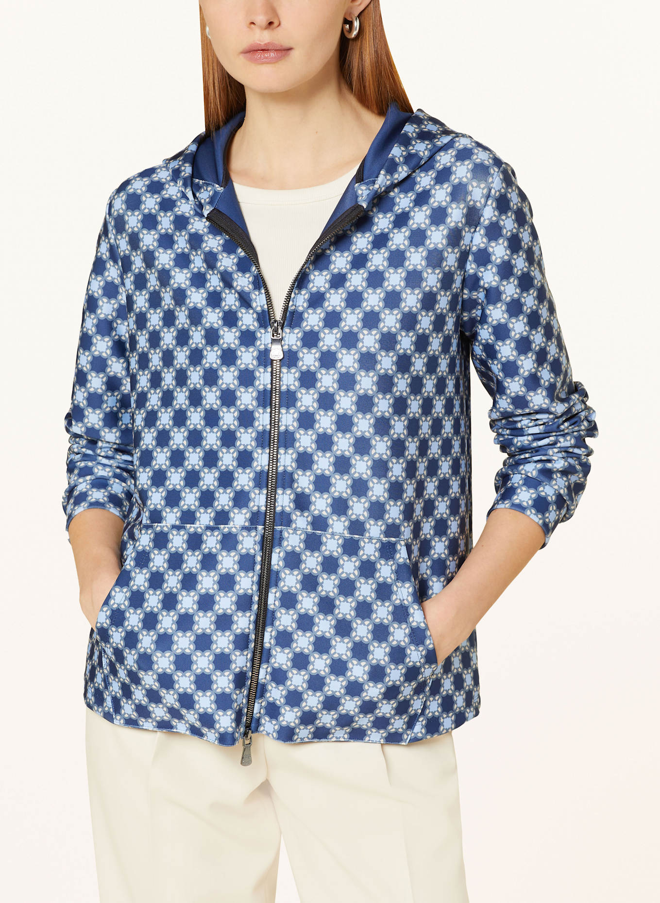 ELENA MIRO Sweat jacket: DARK BLUE / LIGHT BLUE / ECRU