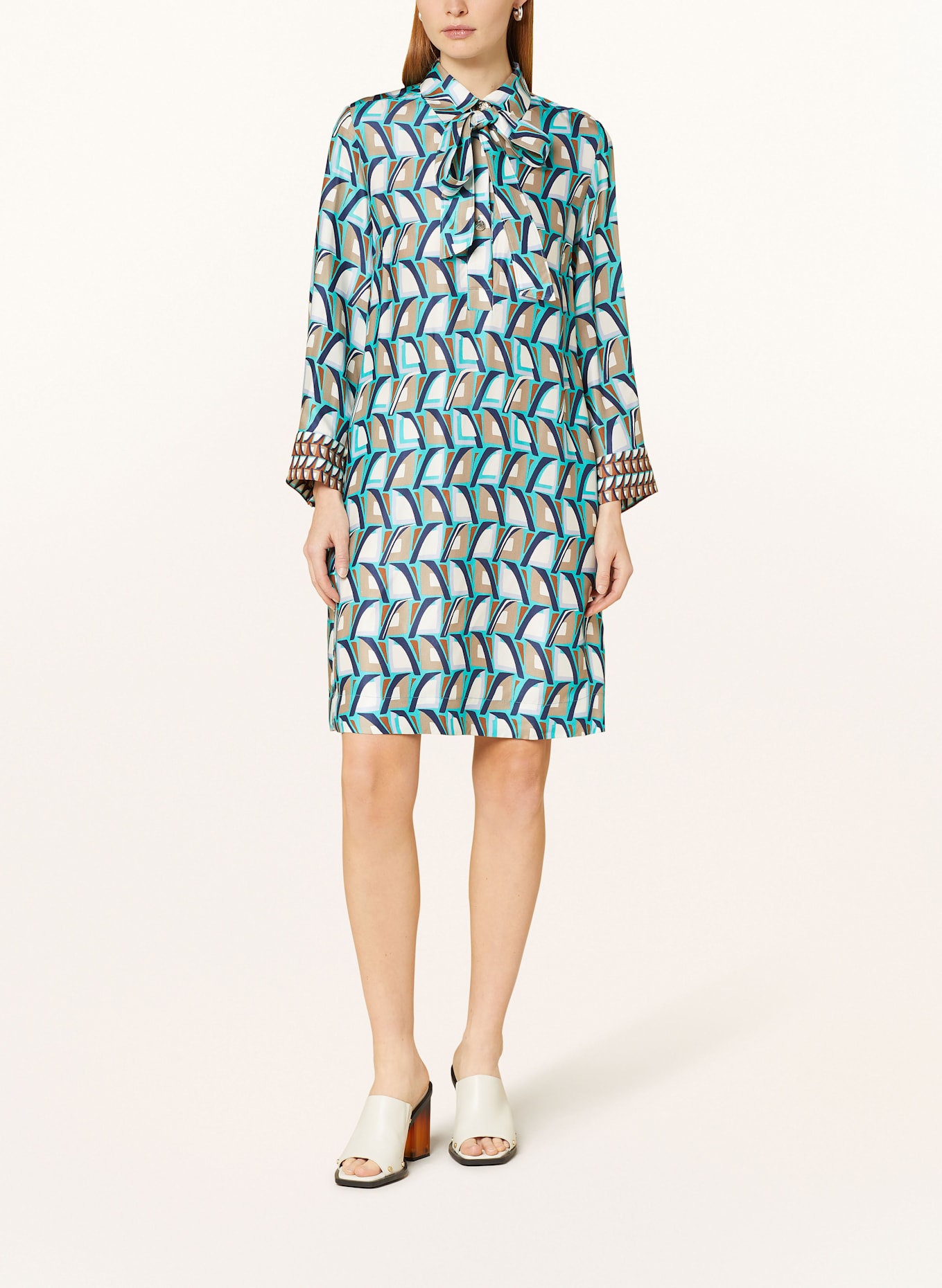ELENA MIRO Hemdblusenkleid: TÜRKIS / BEIGE / DUNKELBLAU