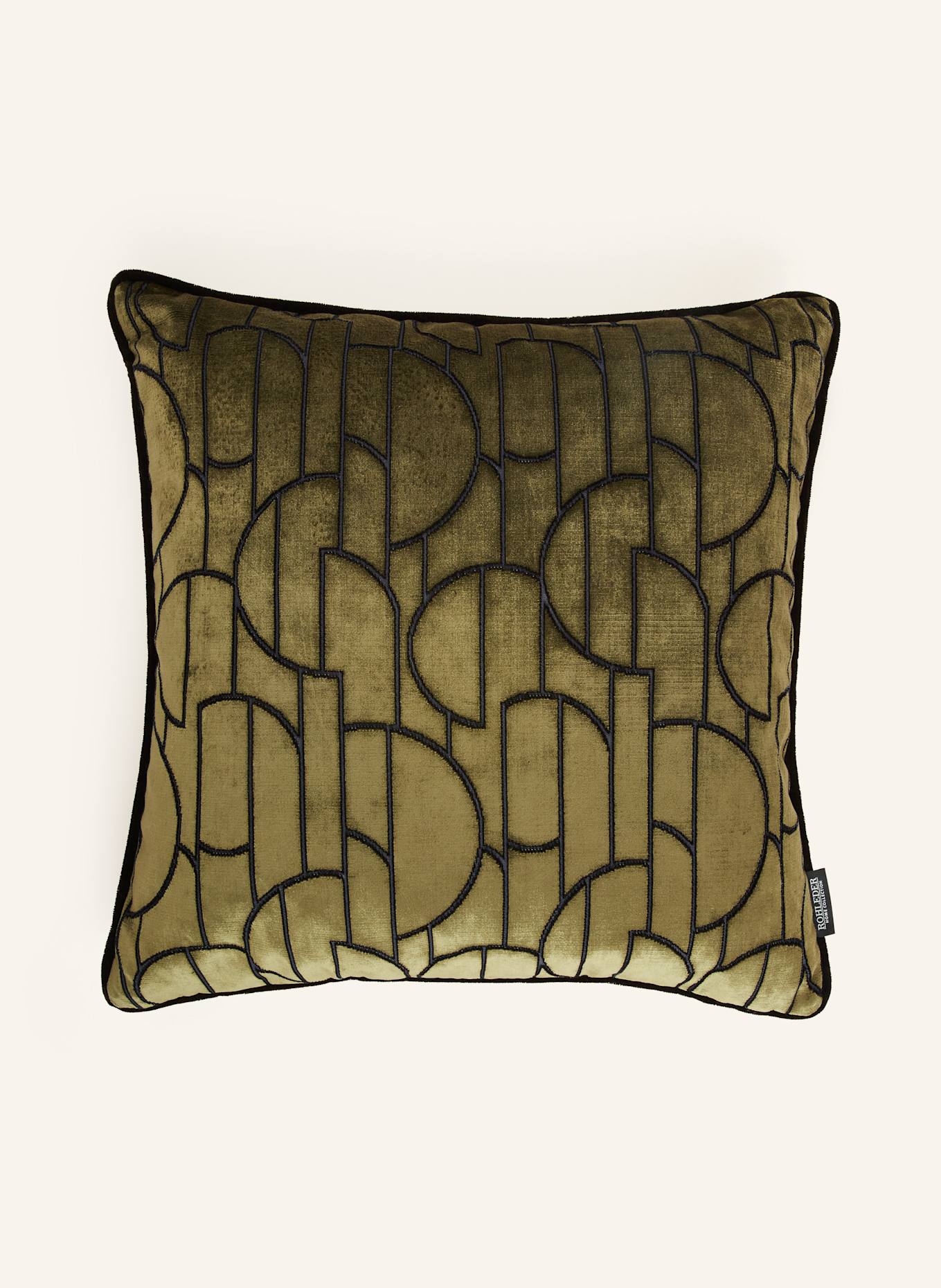 ROHLEDER Dekokissen CASINO aus Samt mit Federfüllung: OLIV / SCHWARZ
