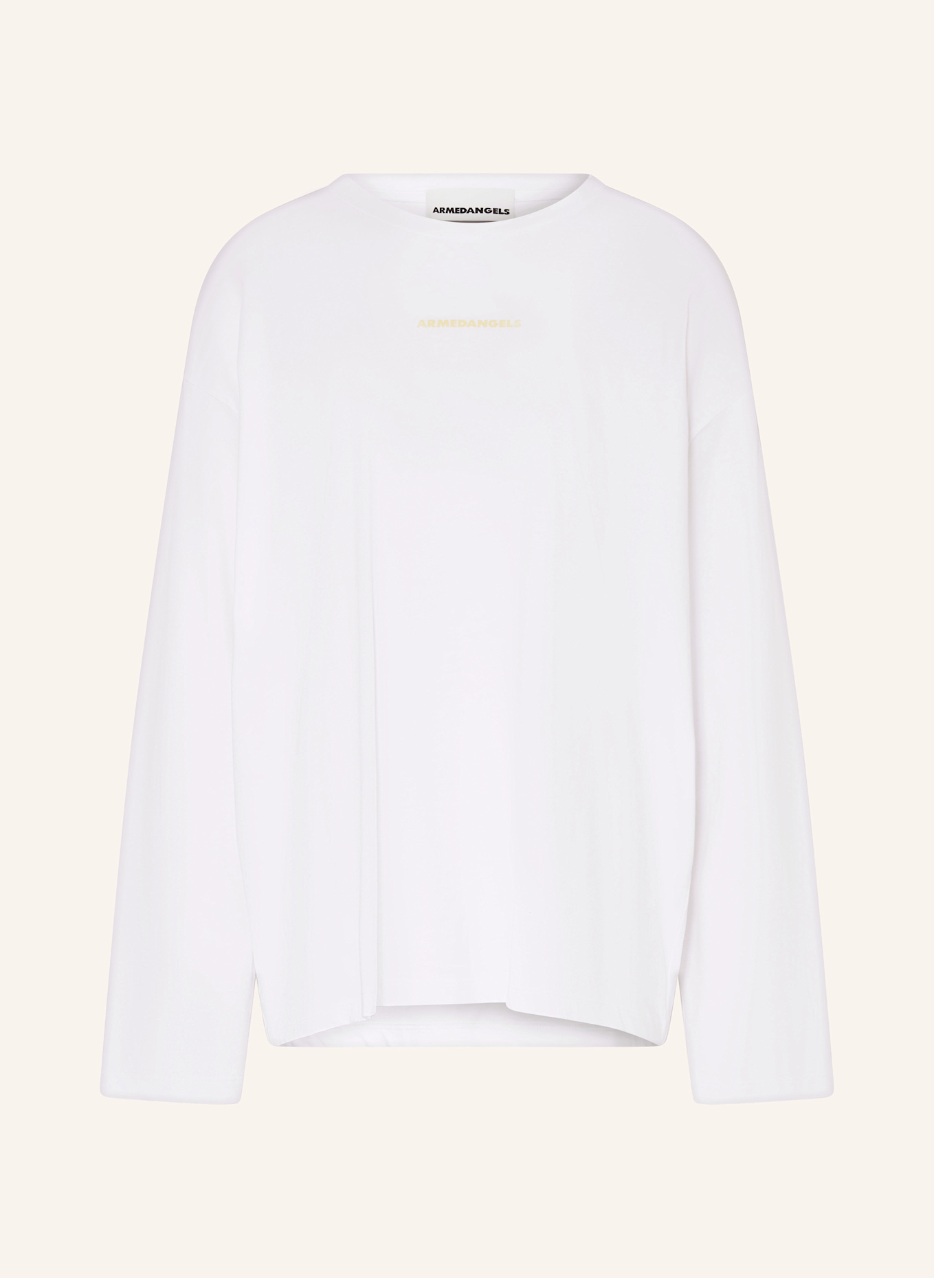 ARMEDANGELS Oversized long sleeve shirt FIETAA SMILE: WHITE / YELLOW