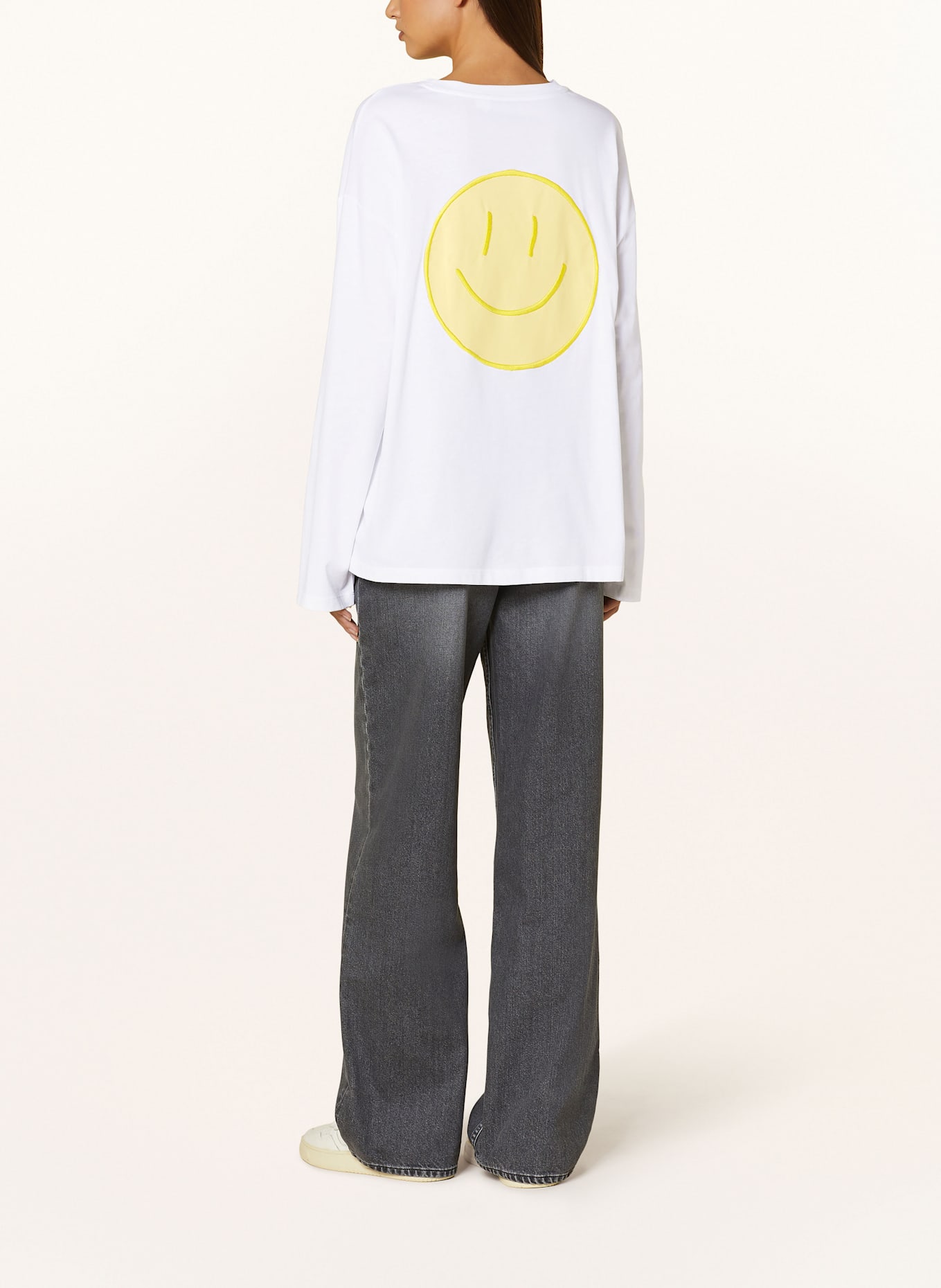 ARMEDANGELS Oversized long sleeve shirt FIETAA SMILE: WHITE / YELLOW