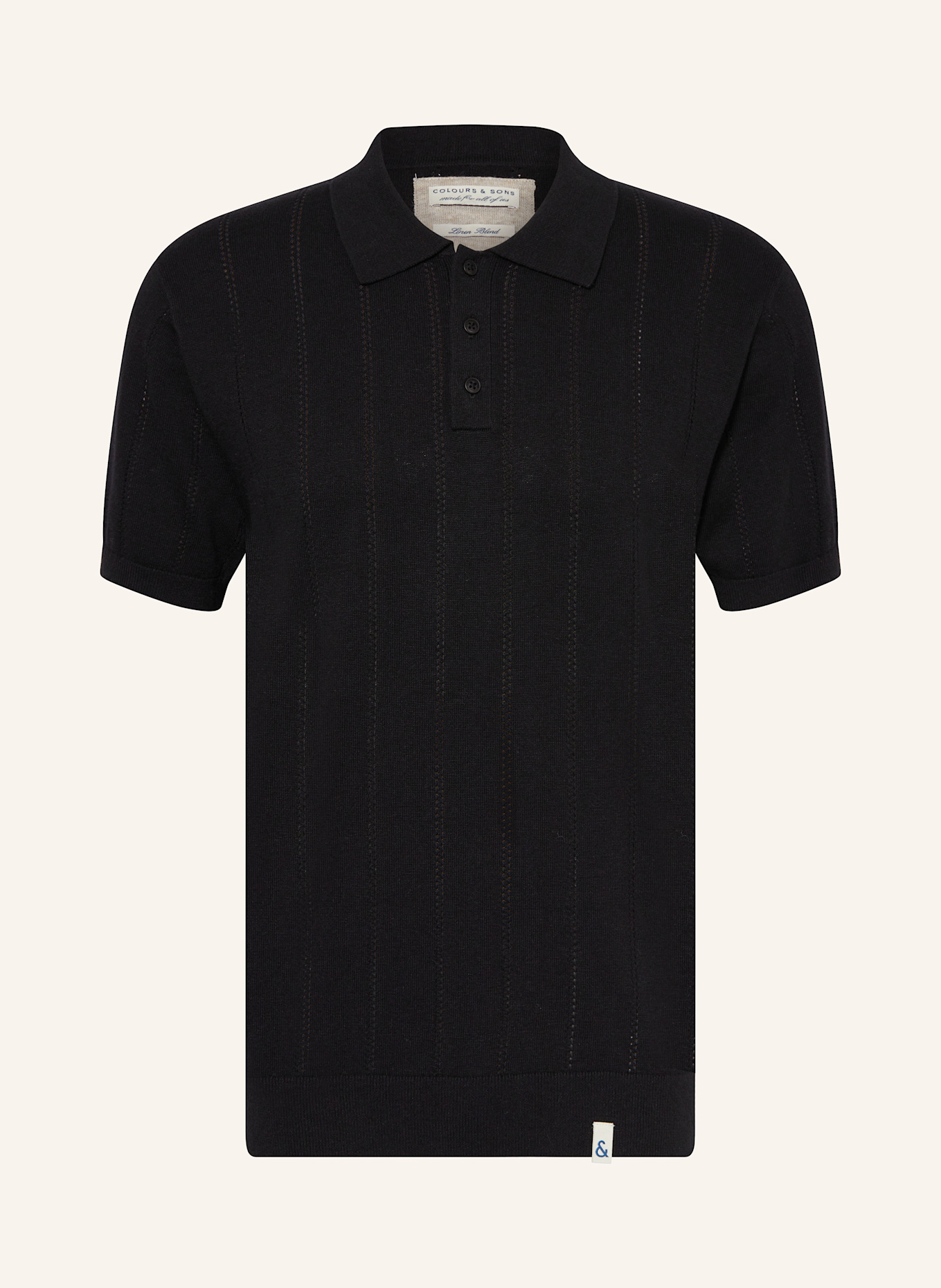 COLOURS & SONS Strick-Poloshirt mit Leinen: SCHWARZ