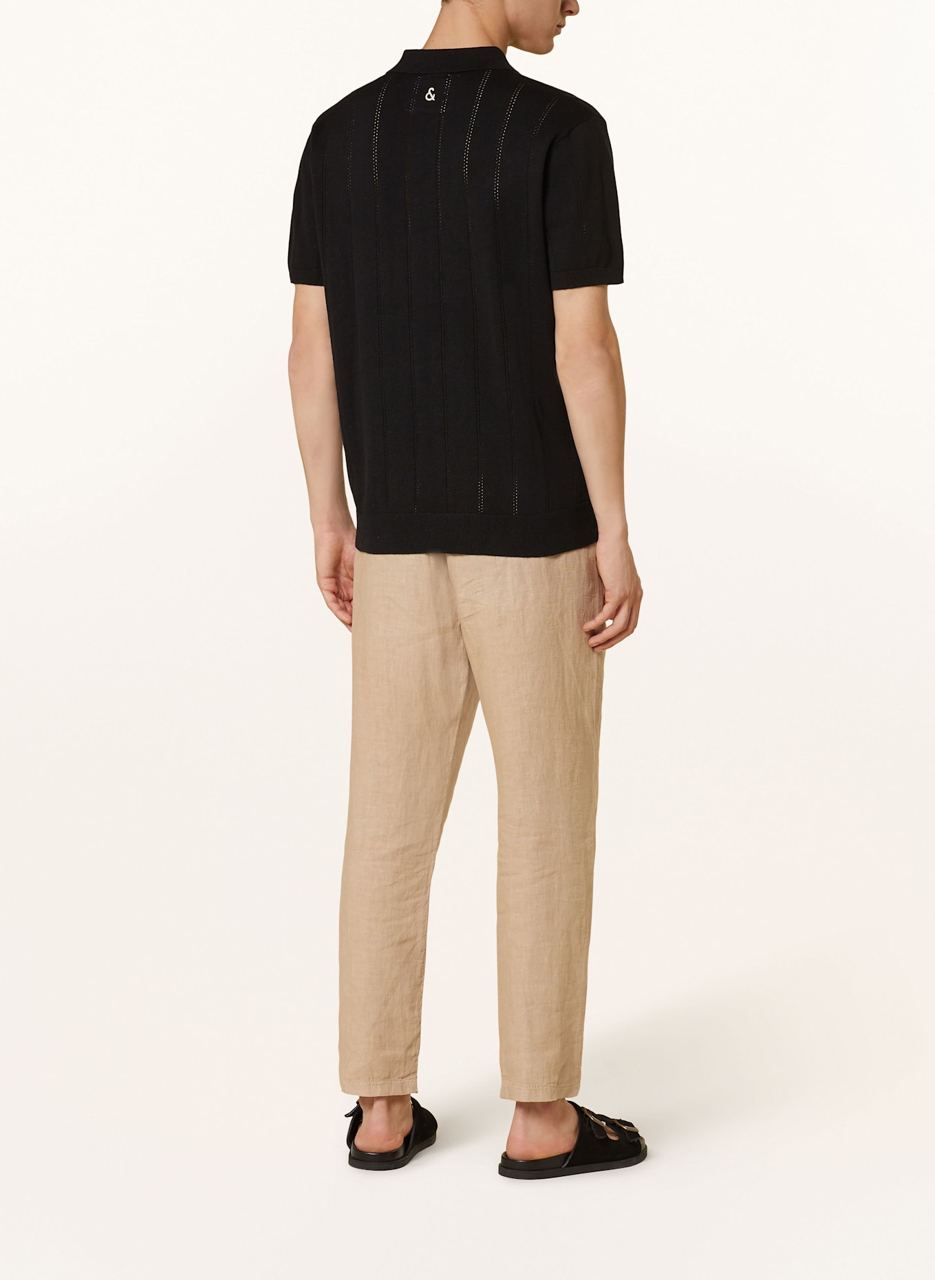 COLOURS & SONS Strick-Poloshirt mit Leinen: SCHWARZ