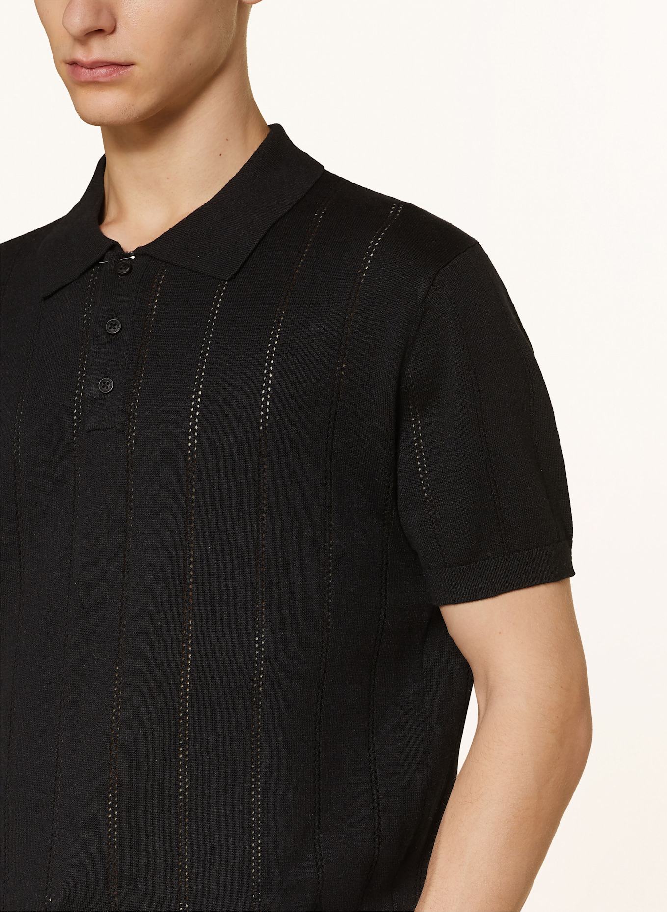 COLOURS & SONS Strick-Poloshirt mit Leinen: SCHWARZ