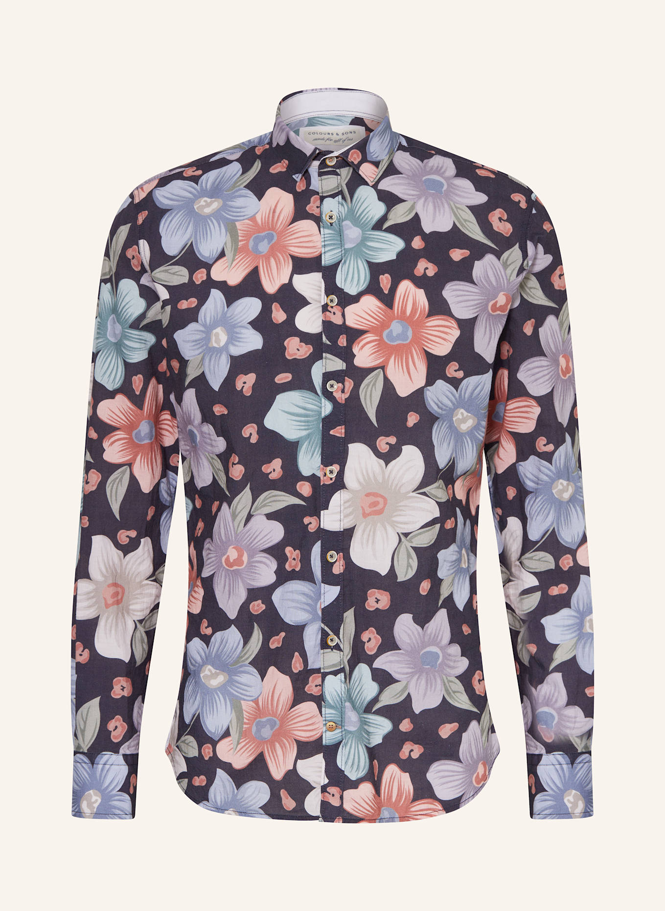 COLOURS & SONS Resorthemd Regular Fit: DUNKELBLAU / HELLLILA / LACHS