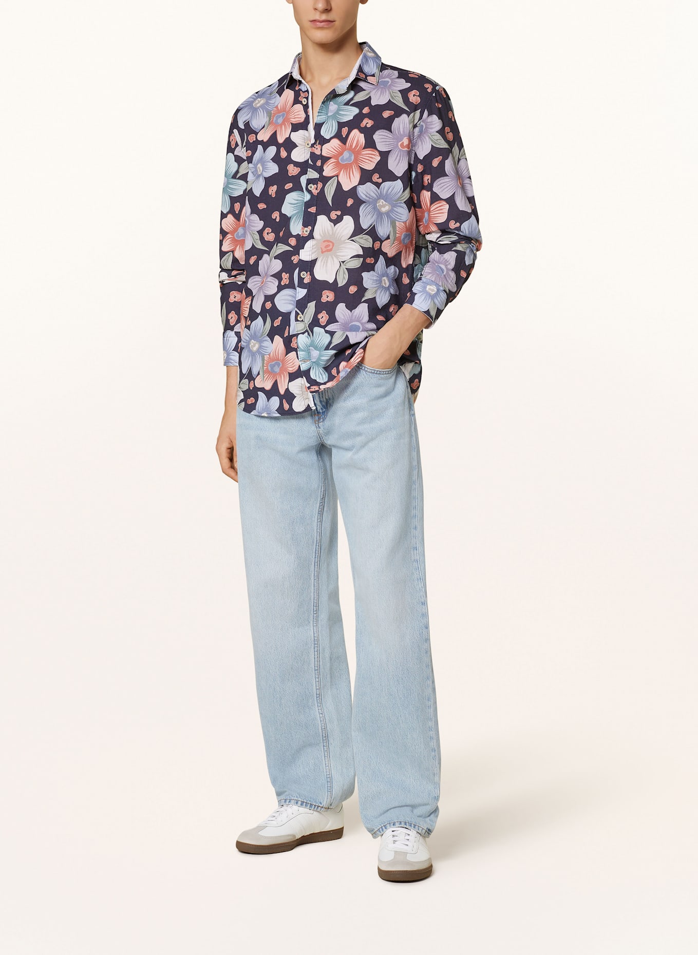 COLOURS & SONS Resorthemd Regular Fit: DUNKELBLAU / HELLLILA / LACHS