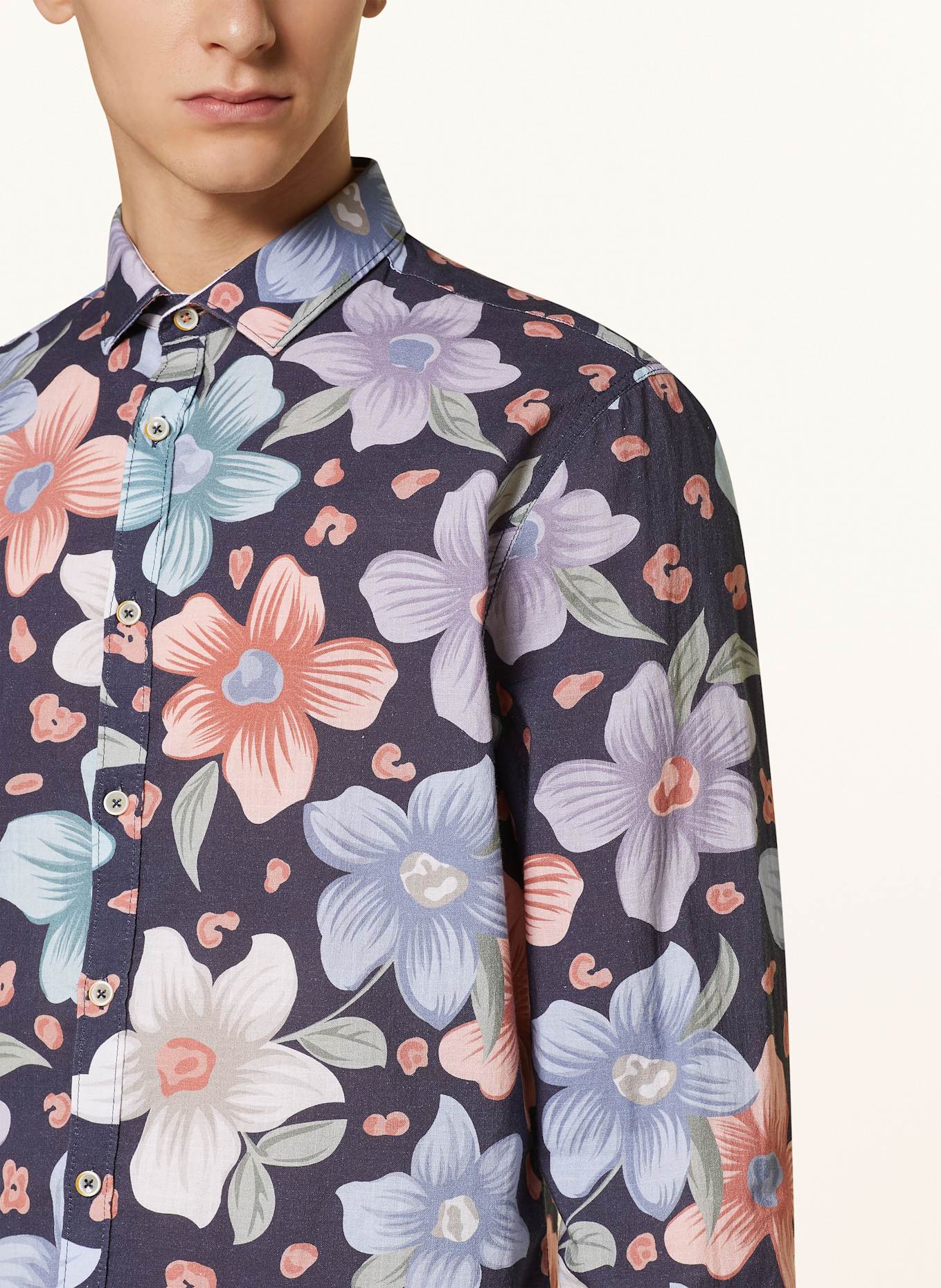 COLOURS & SONS Resorthemd Regular Fit: DUNKELBLAU / HELLLILA / LACHS