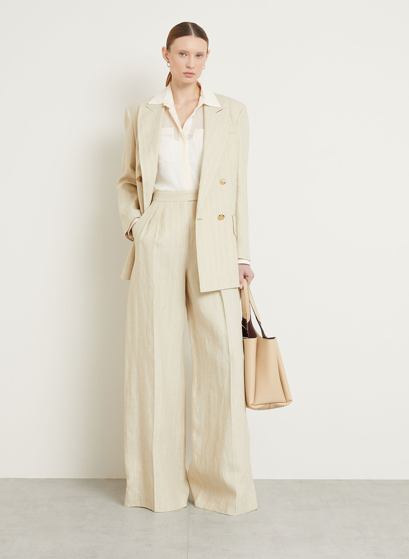 Max Mara RAUCHE linen wide leg trousers in beige/ cream