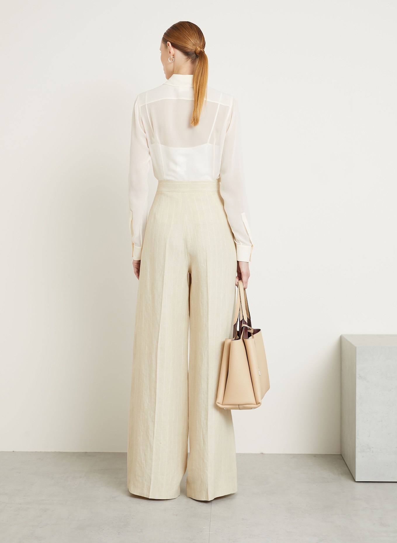 Max Mara RAUCHE linen wide leg trousers in beige/ cream