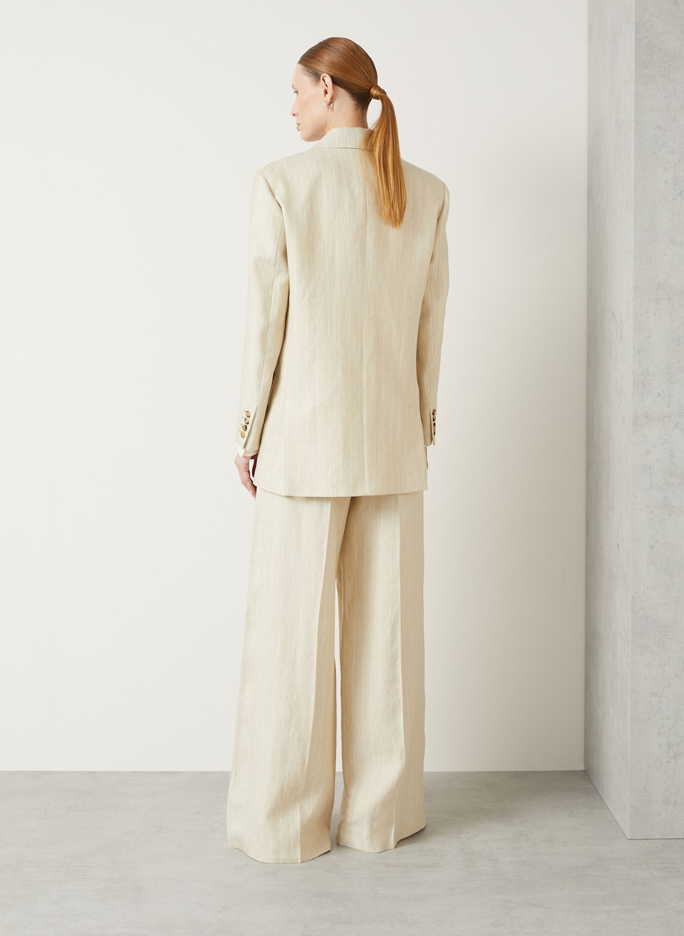 Max Mara GERLA linen long blazer in beige/ cream