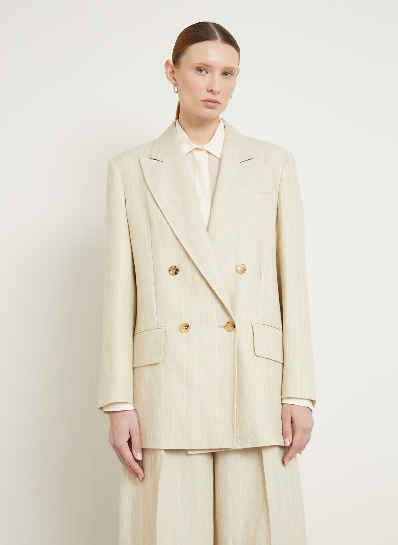 ボトムスその他 Max Mara Beige Double Breasted Gerla Jacket In Linen Olimpia Jacket in linen, tobacco | 