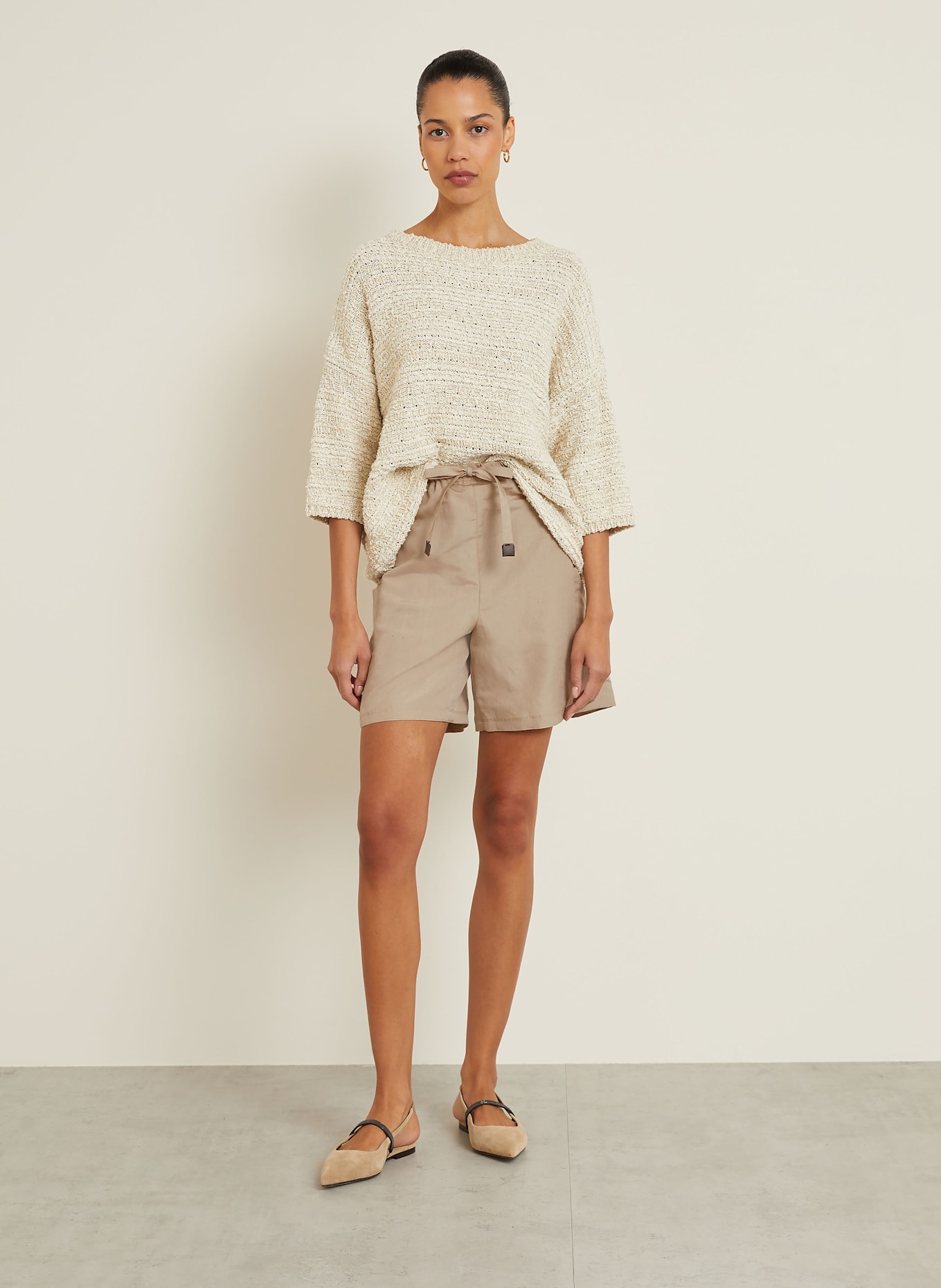 【送料&関税込】Quebec Drawstring Shorts Max Mara Max Mara QUEBEC shorts with linen and silk in beige