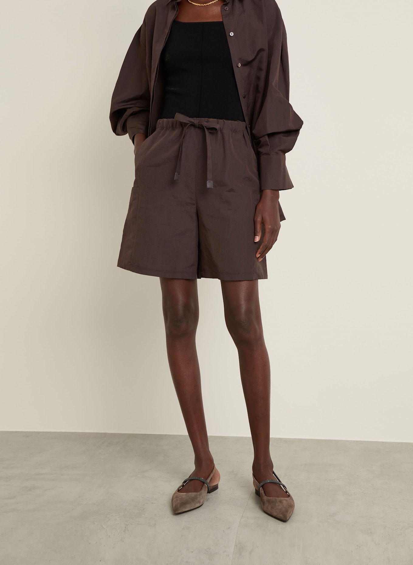 【Max Mara】国内未掲載商品 Quebec リネン＆シルク ショーツ Max Mara QUEBEC shorts with linen and silk in dark brown