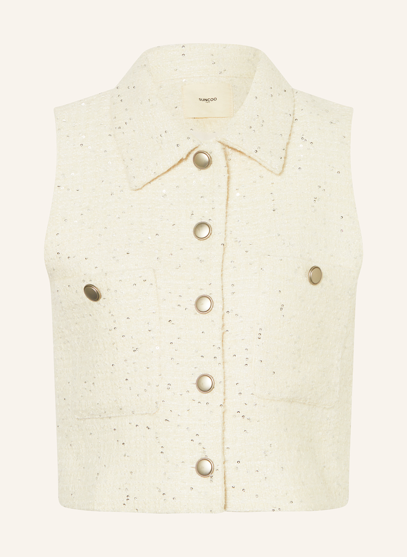SUNCOO Bouclé vest with sequins: ECRU