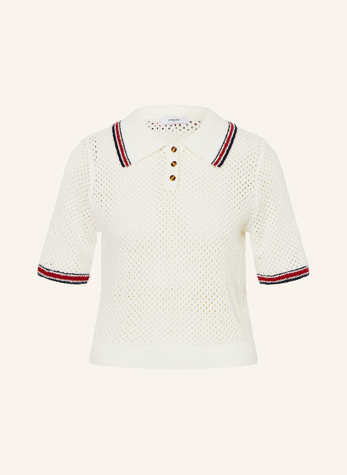 SUNCOO Strick-Poloshirt PERIGUE: WEISS / DUNKELBLAU / DUNKELROT