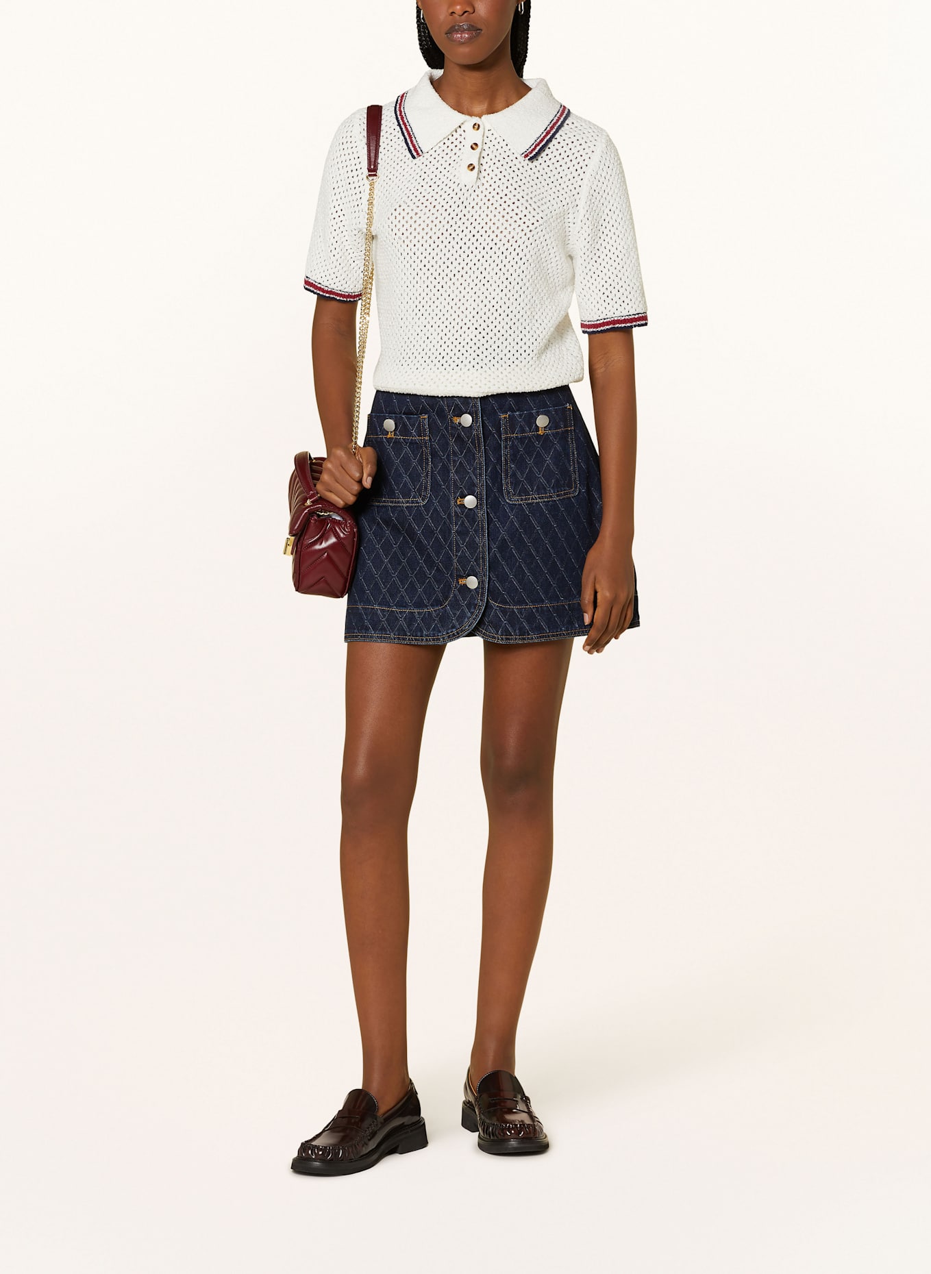 SUNCOO Strick-Poloshirt PERIGUE: WEISS / DUNKELBLAU / DUNKELROT