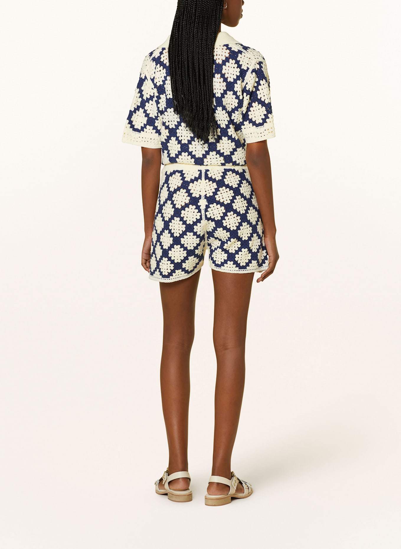 SUNCOO Strickshorts BYZANCE: WEISS / DUNKELBLAU