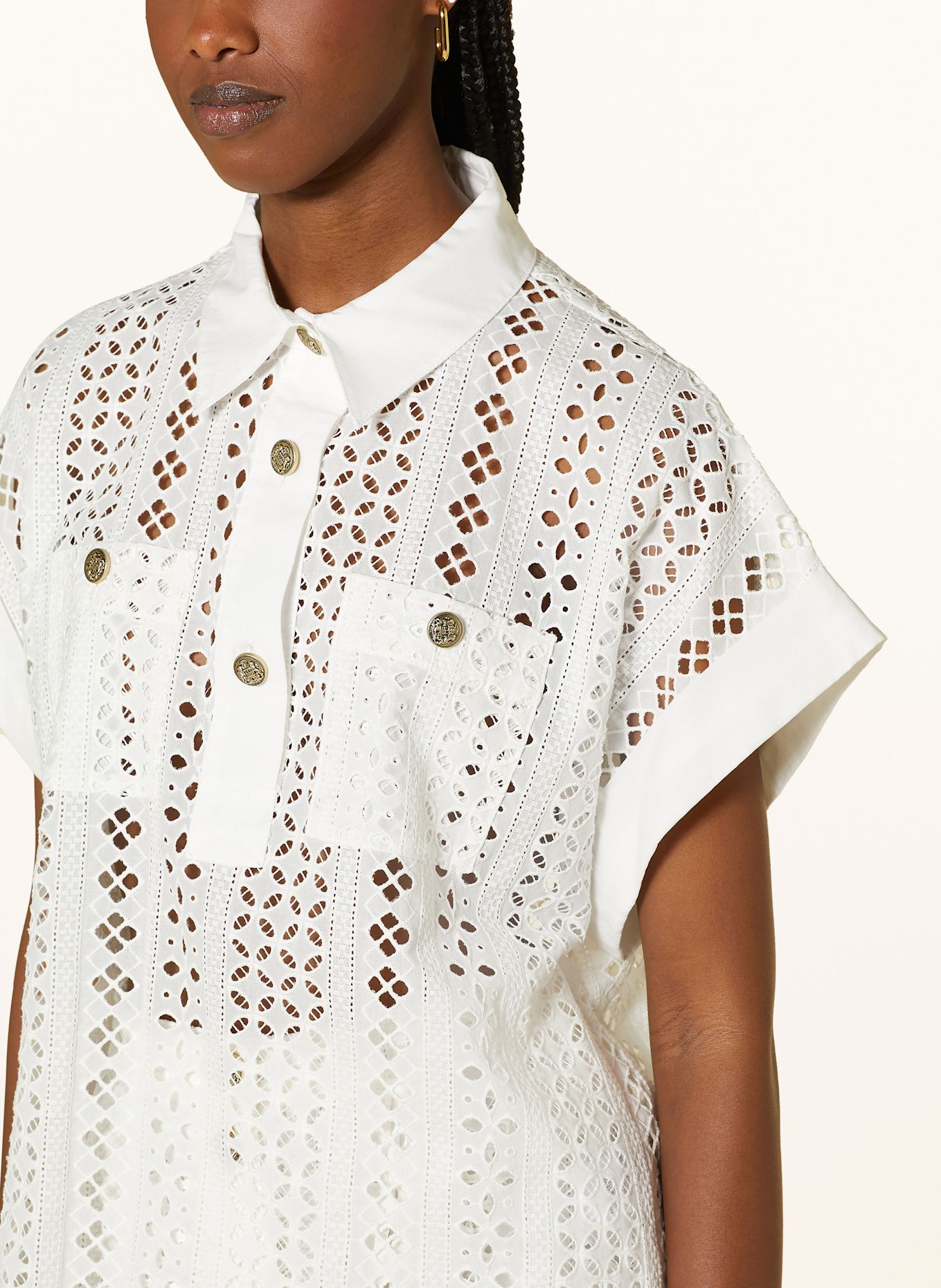 SUNCOO Blusenshirt LATINOS aus Lochspitze: WEISS