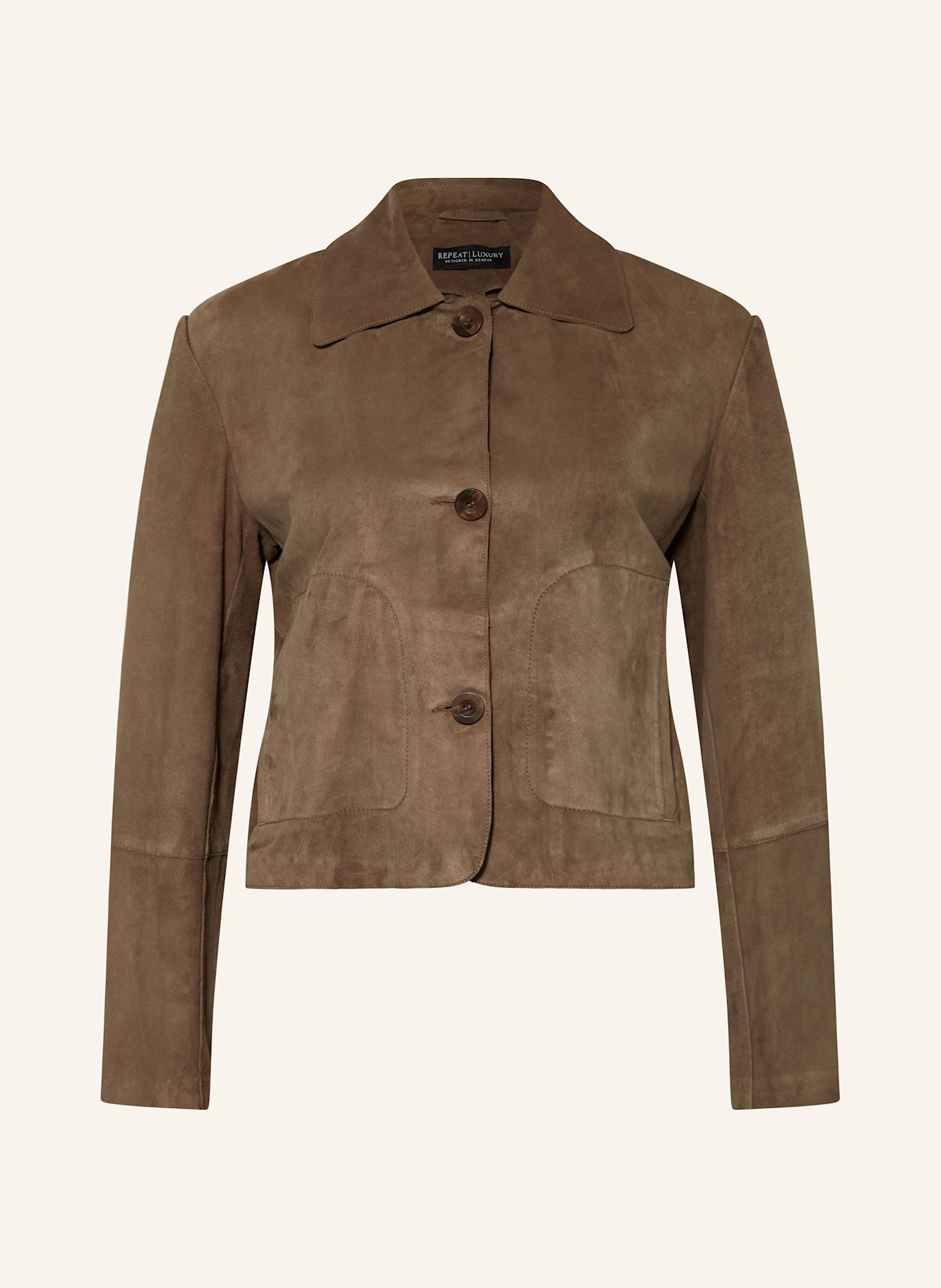 REPEAT Leather jacket: TAUPE