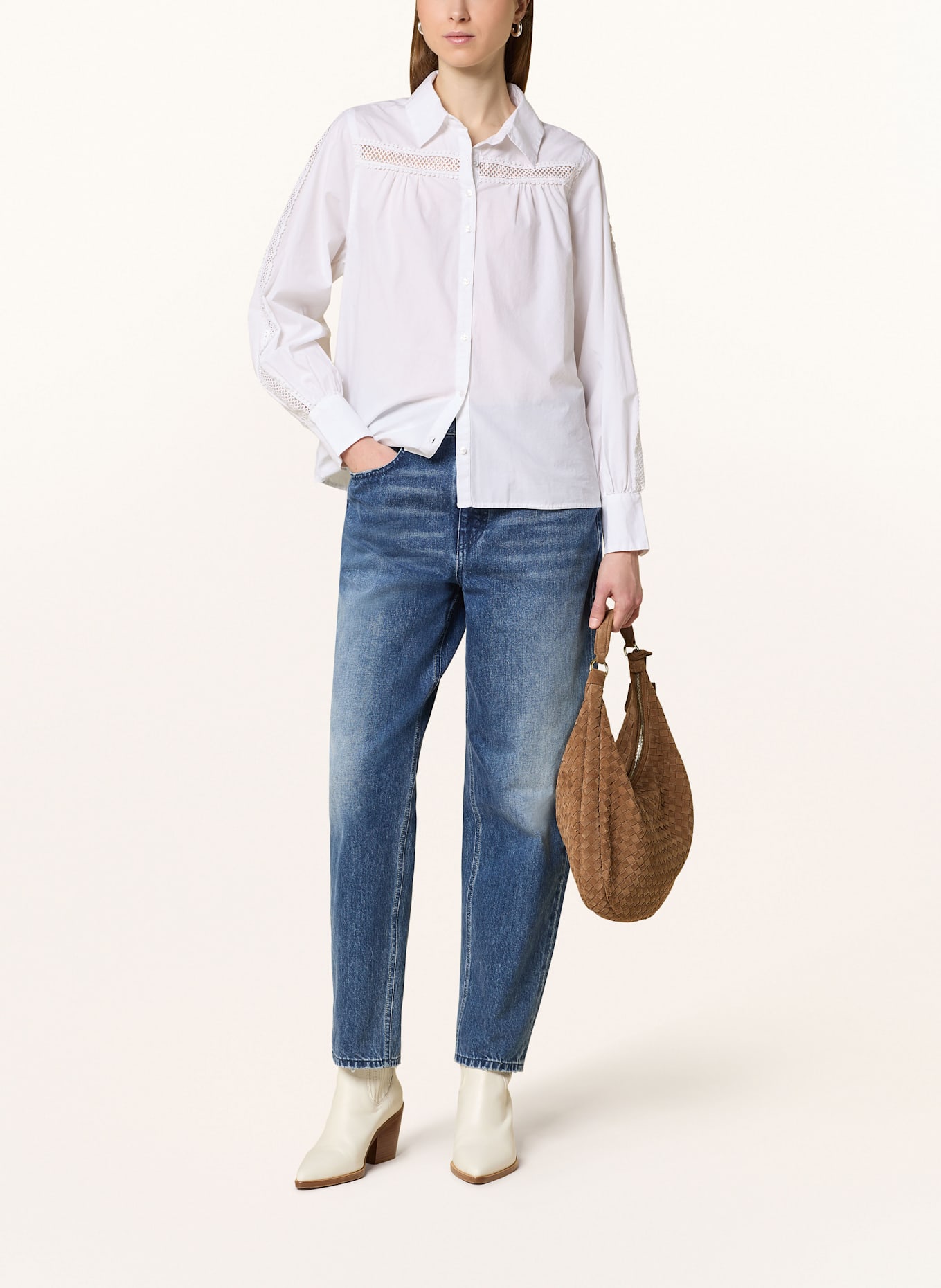 RINO & PELLE BEJA shirt blouse with lace: WHITE